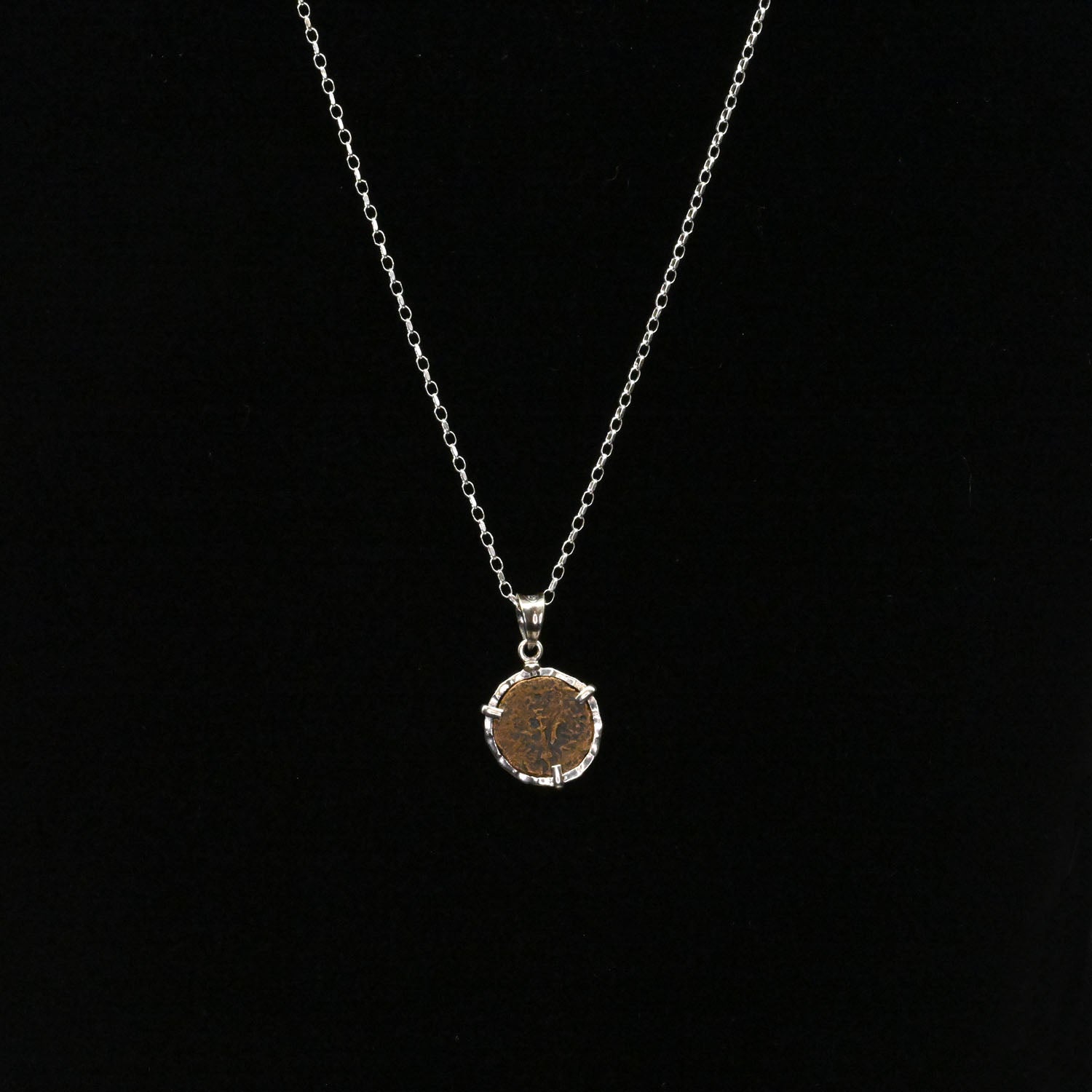 A Judean Widows Mite Biblical Coin set as a pendant, ca. 103 - 76 BCE