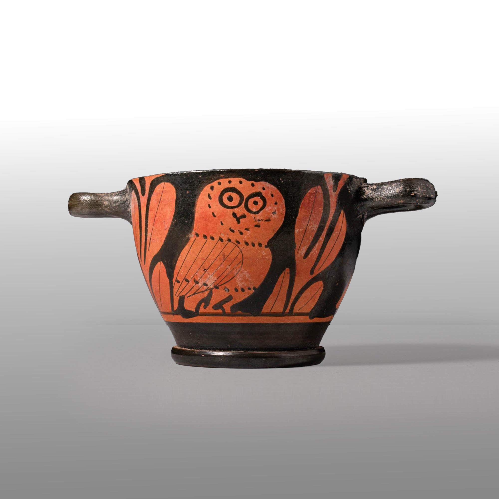 An Attic Red Figure Owl Skyphos, ca. 450 - 400 BCE
