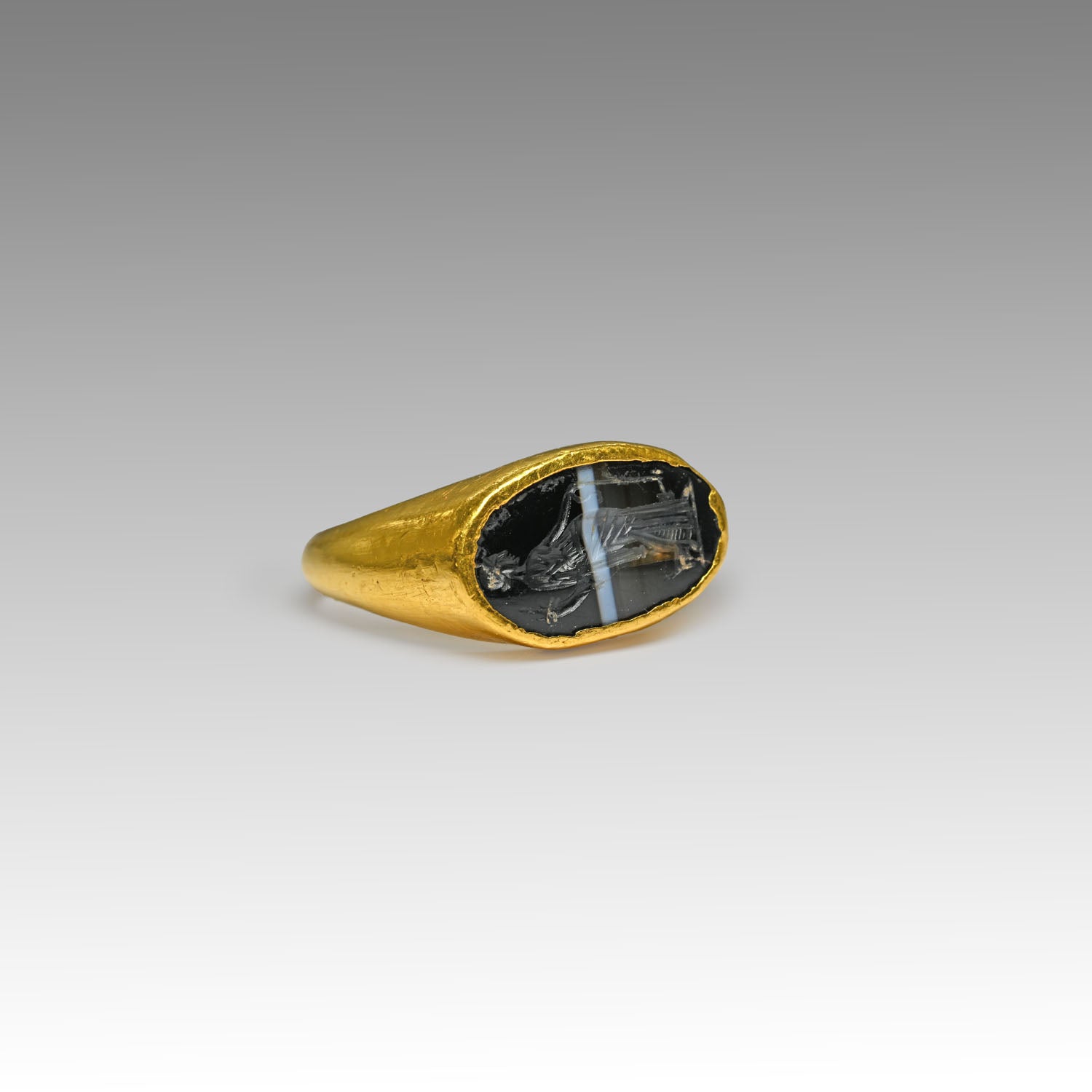 Roman Gold & Banded Agate Finger Ring with Intaglio of Fortuna, Roman Imperial Period, ca. 1st - 2nd century CE