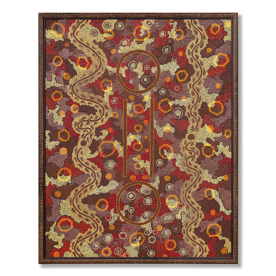 Goanna Dreaming, Malcolm Maloney Jagamarra (geb. 1955), ausgestellt.