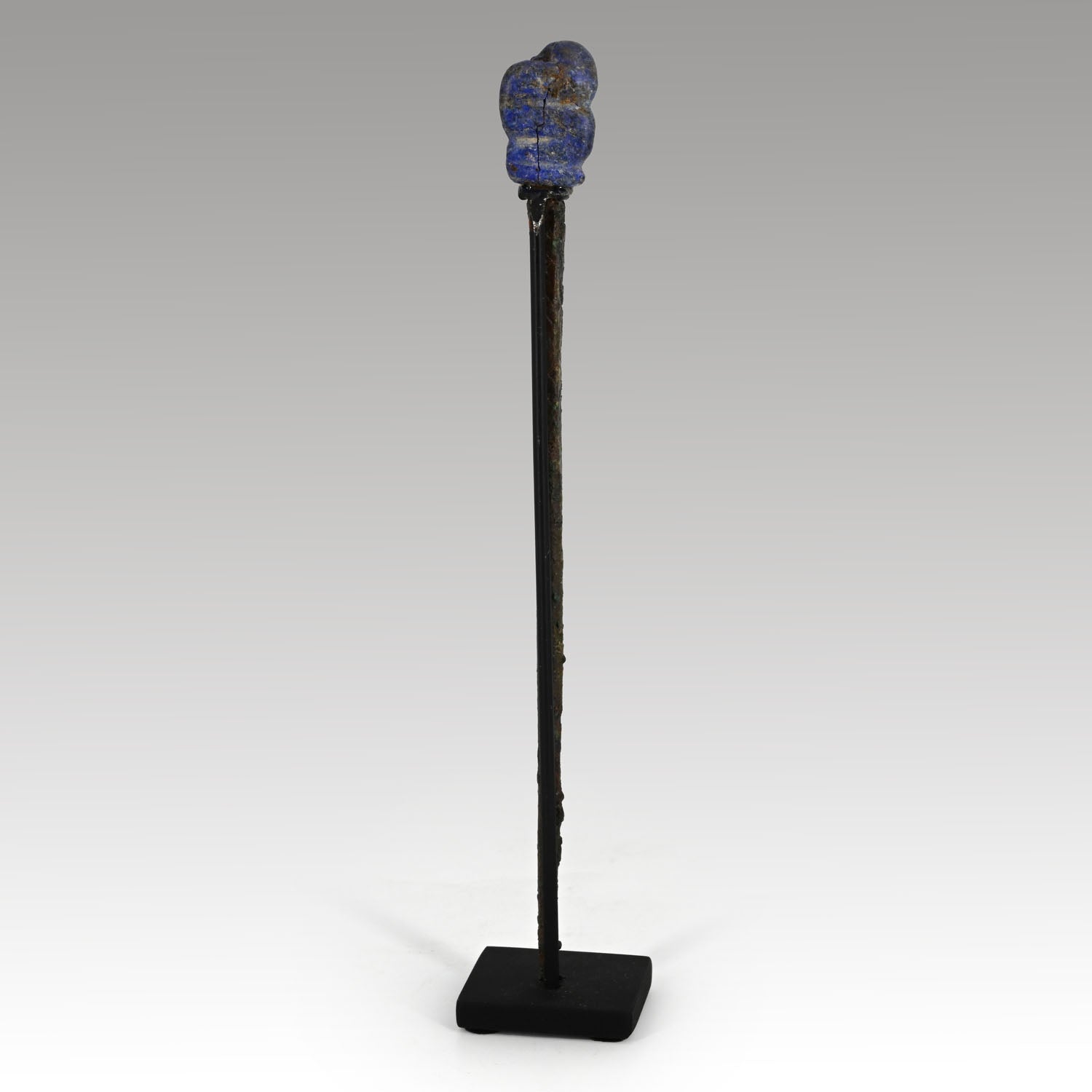 A rare Sumerian Copper Pin with Lapis Snake Finial, ca. 3rd millennium BCE