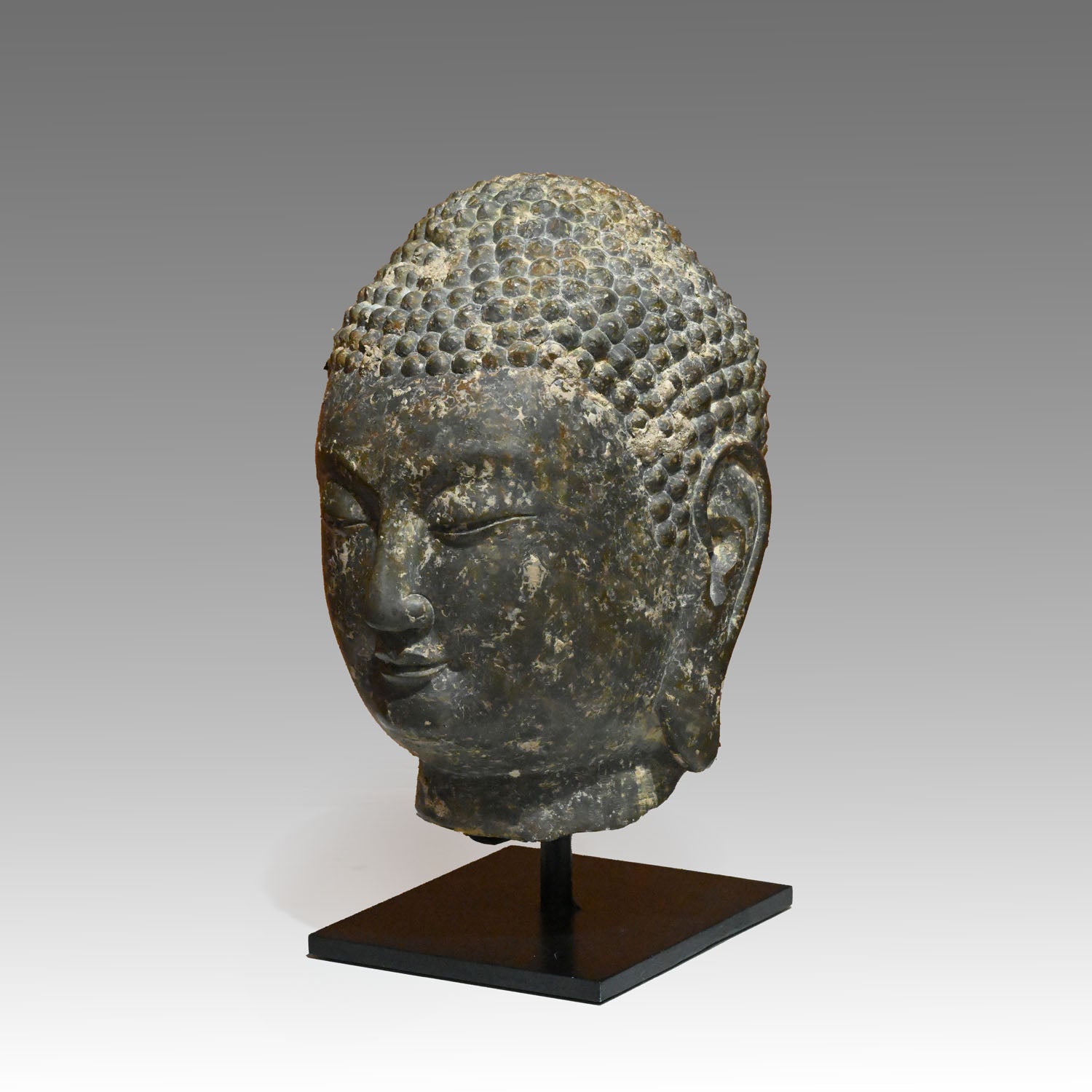 A Chinese Grey Limestone Head of a Buddha, Shandong Province, Northern Qi dynasty, ca. 550 - 577 CE
