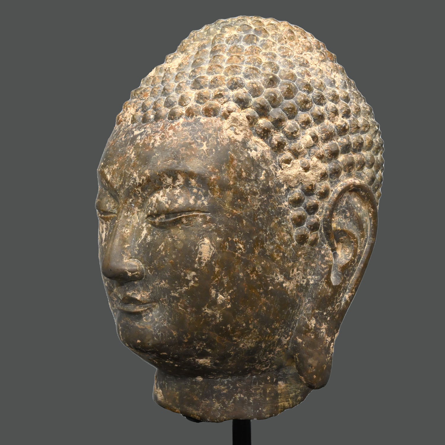 A Chinese Grey Limestone Head of a Buddha, Shandong Province, Northern Qi dynasty, ca. 550 - 577 CE