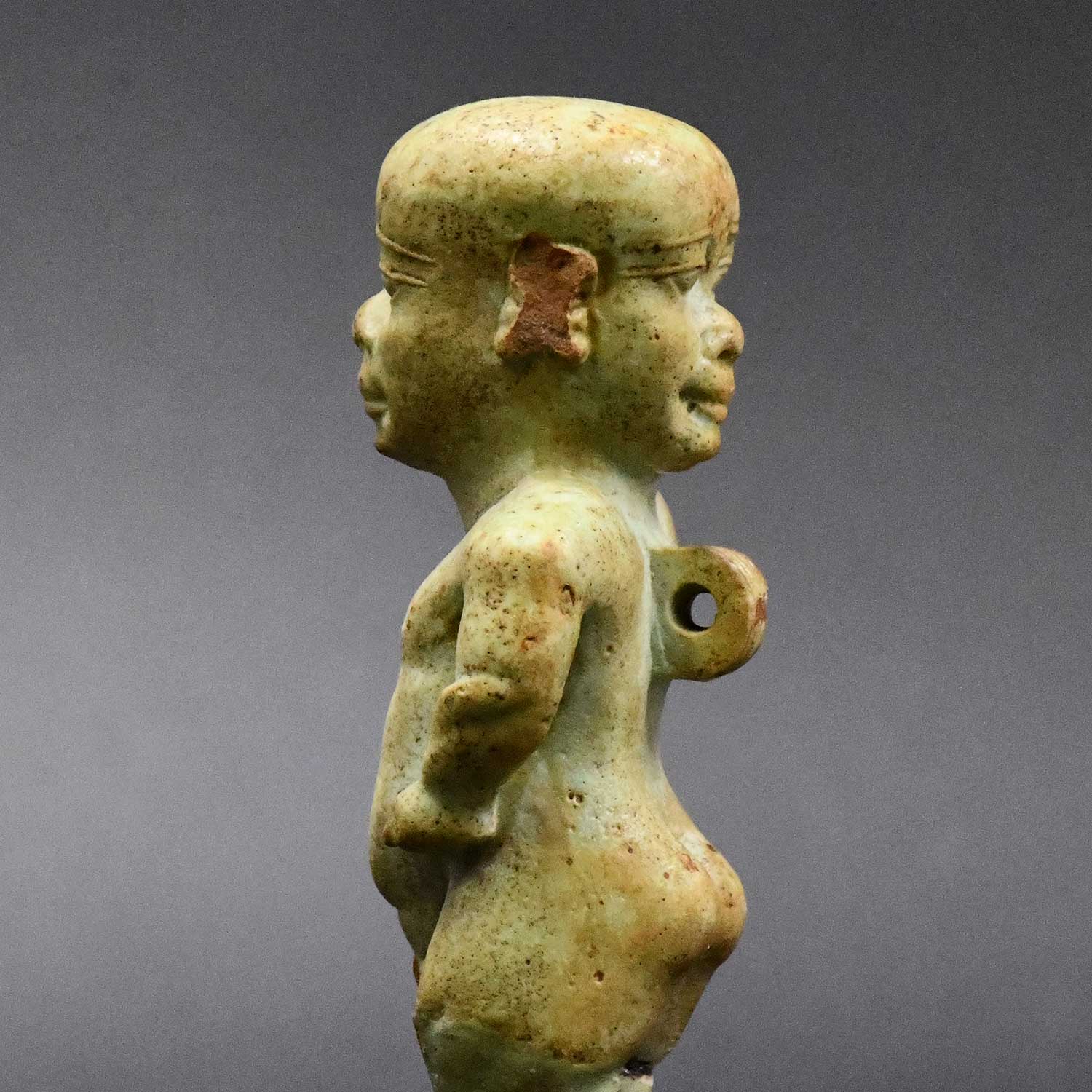 A fine Egyptian Faience Janus Amulet of Pataikos, Late Period, ca. 664 - 332 BCE