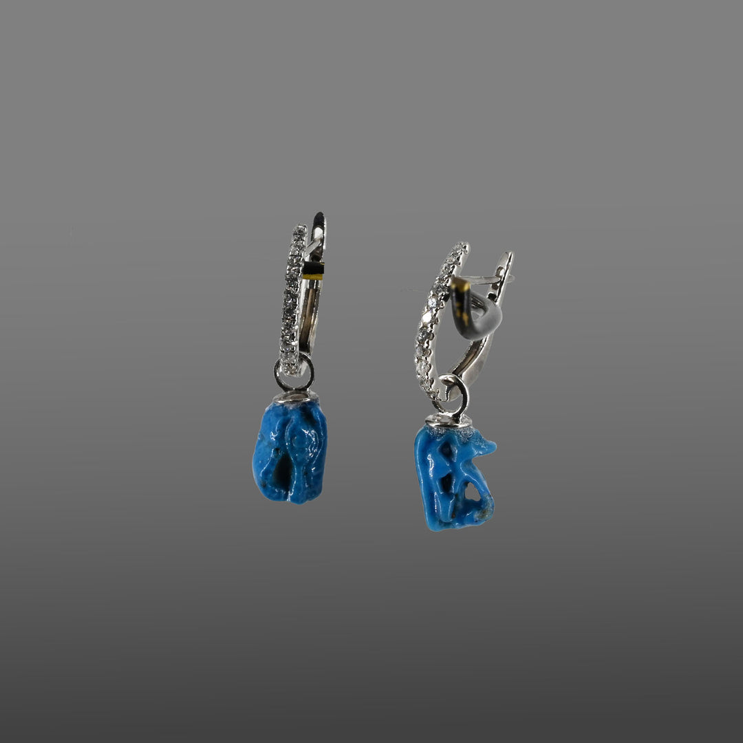 Two Egyptian faience Wedjat Eye Amulets, 21st Dynasty, ca. 1069 - 945 now set as earrings
