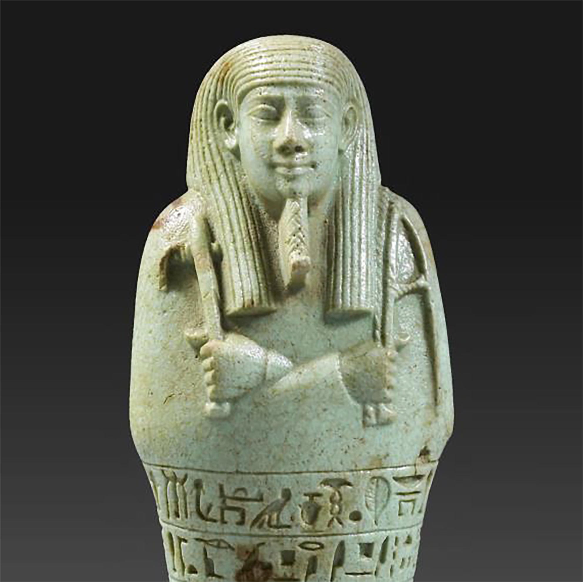 An exceptional Egyptian Faience Ushabti for Wah-ib-re-em-akhet, 26th Dynasty, 664 - 525 BC