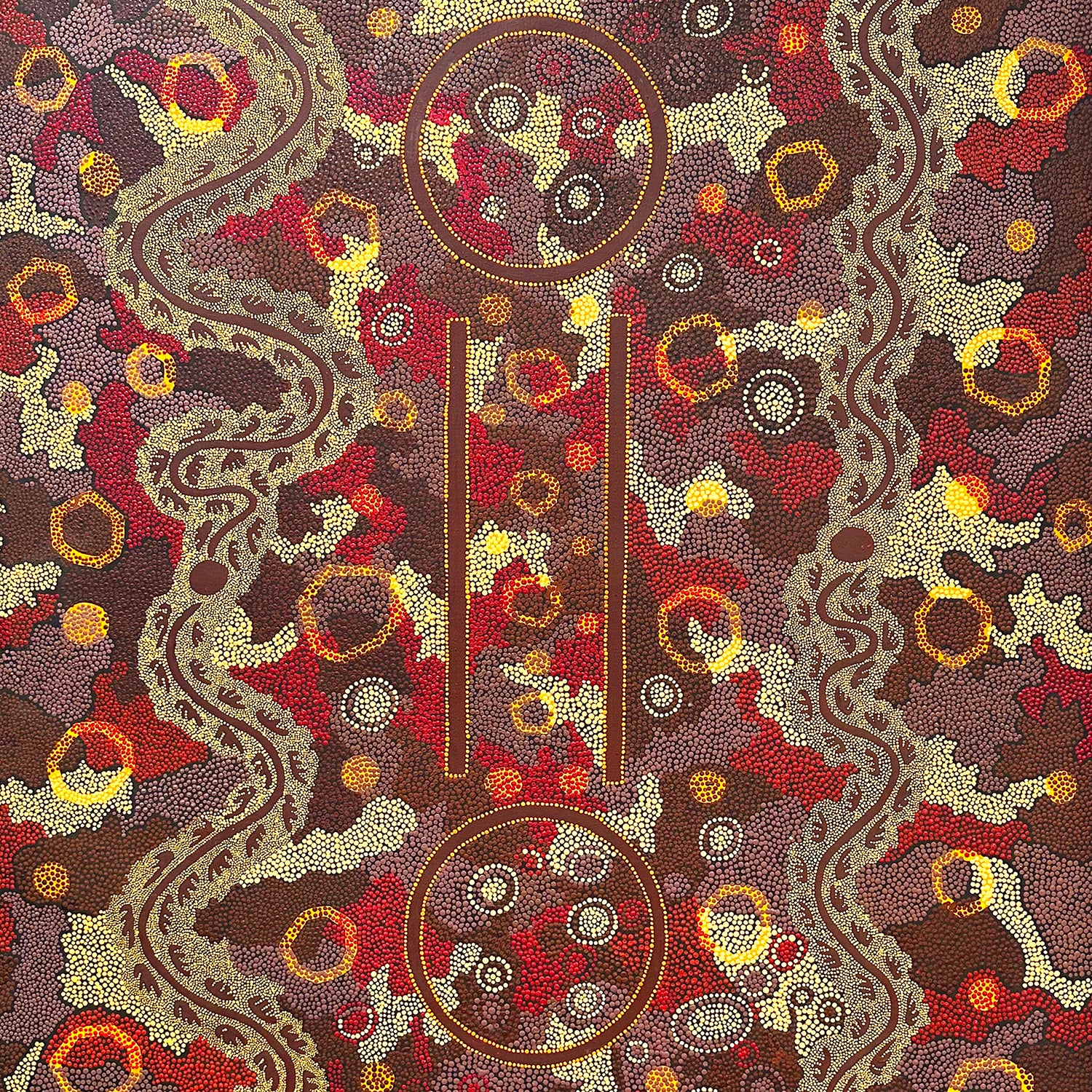 Goanna Dreaming, Malcolm Maloney Jagamarra (geb. 1955), ausgestellt.