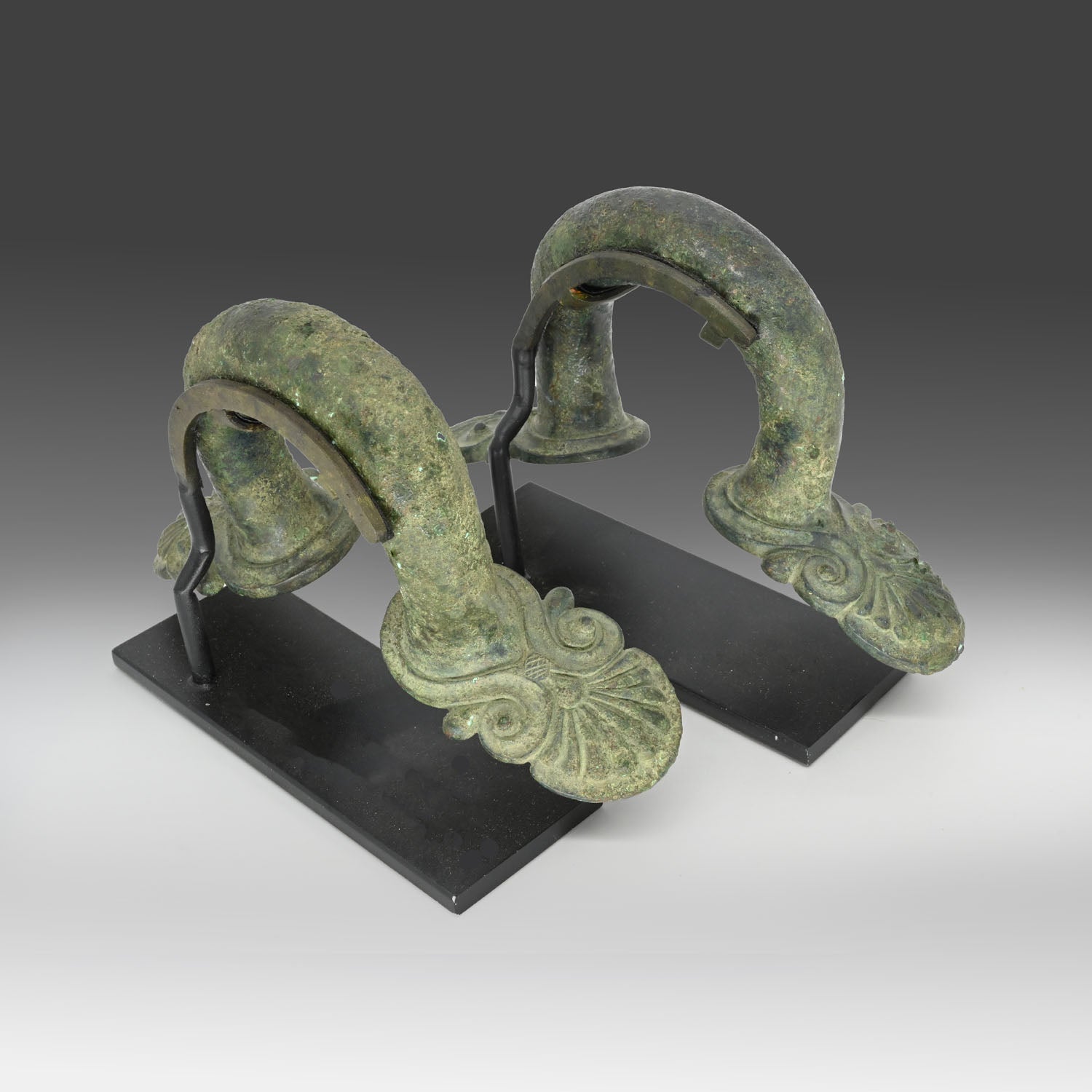 Pair of Bronze Hydria Handles with Palmette Terminals, Classical period, ca. 5th century BCE