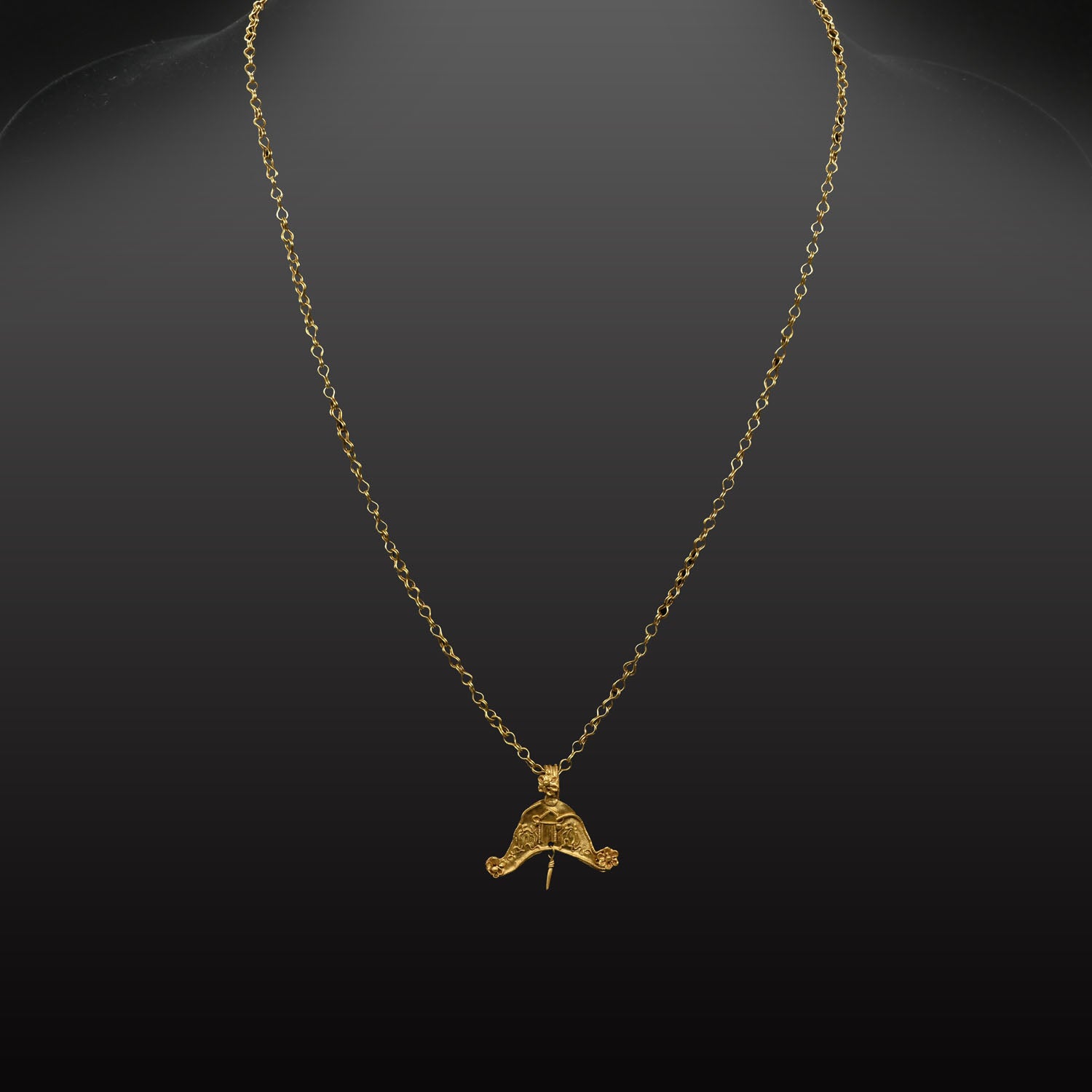 A Hellenistic Gold Crescent Pendant and Chain, Hellenistic Period, ca. 3rd - 1st century BCE