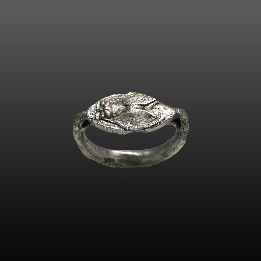 A Rare Greek Silver Ring with Cicada and Serpent Motif, Archaic Period, ca. 6th - 5th century BCE