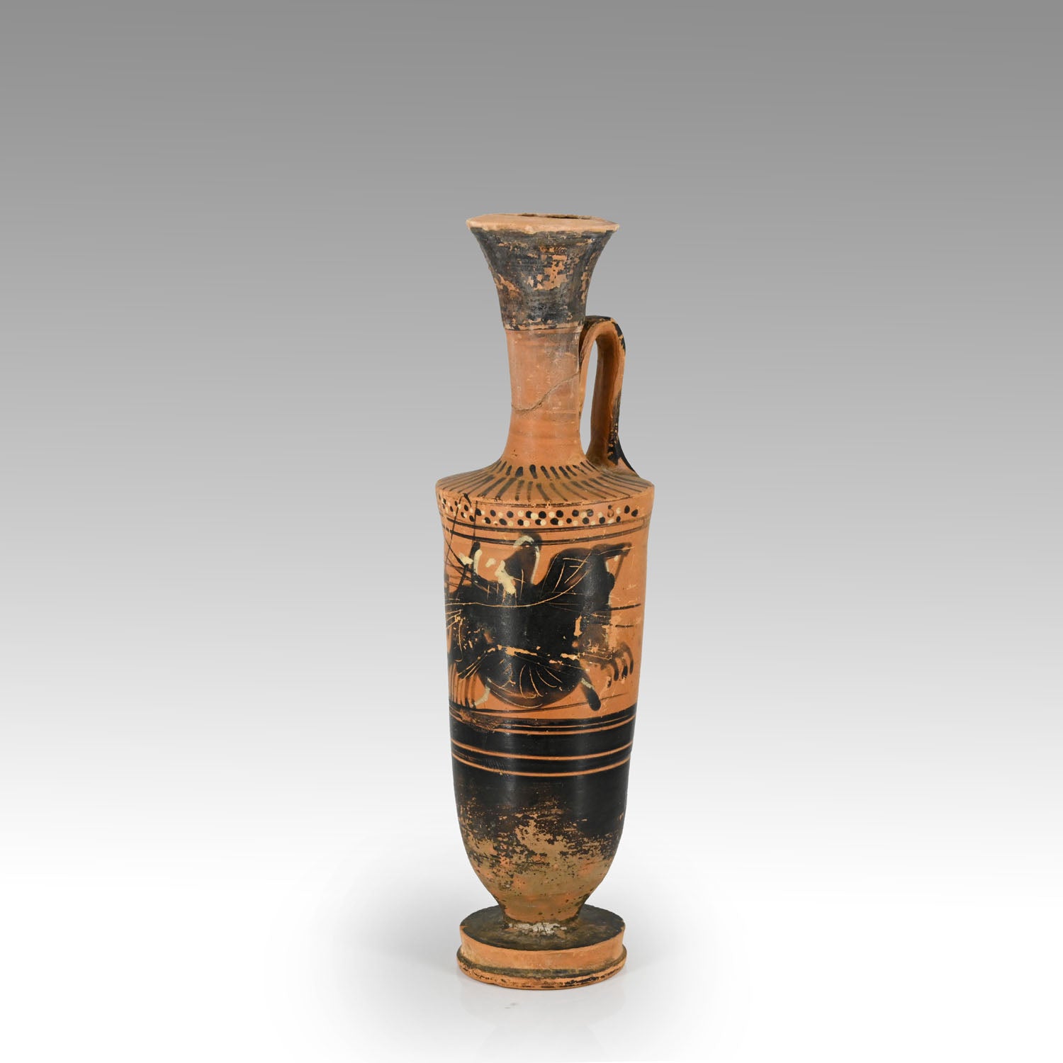 Attic Black Figure Lekythos, Group of Haimon Painter, ca. 6th Century BCE