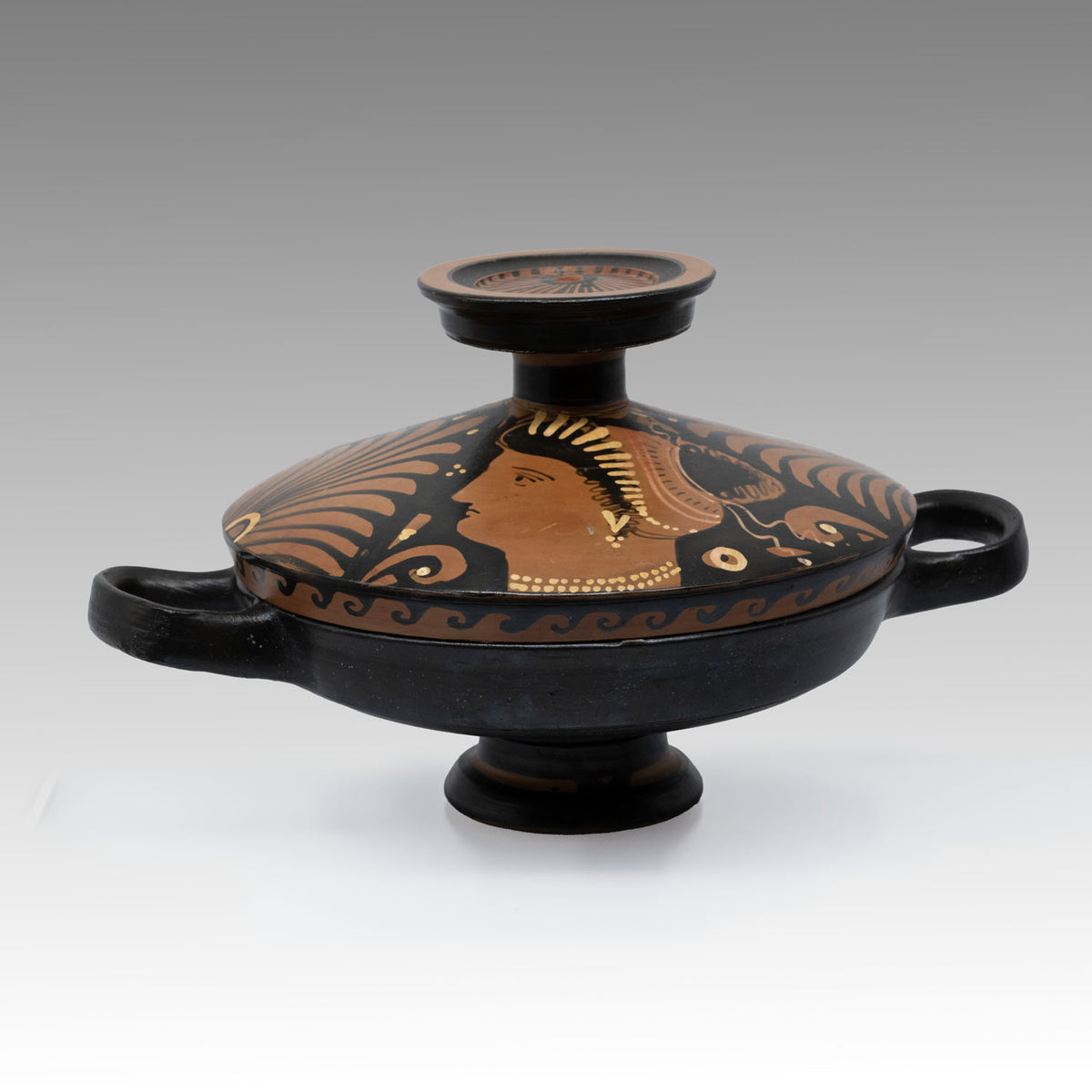 An Apulian Lekanis Red Figure Lady of Fashion, ca. 4th century BCE