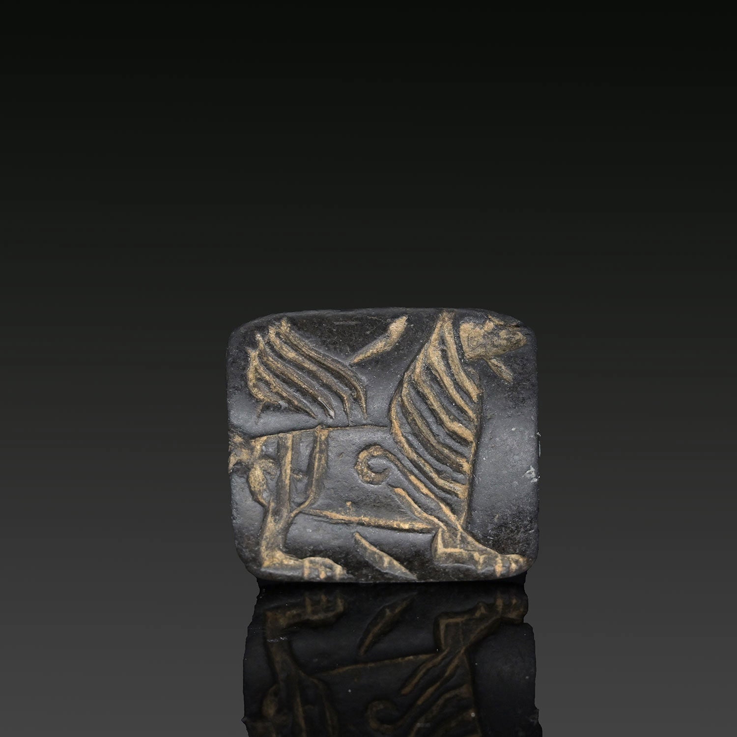 A Sumarian Stamp Seal with Winged Griffin and Bird Motif, Late Neolithic to Early Chalcolithic Period, ca. 5th–4th millennium BCE
