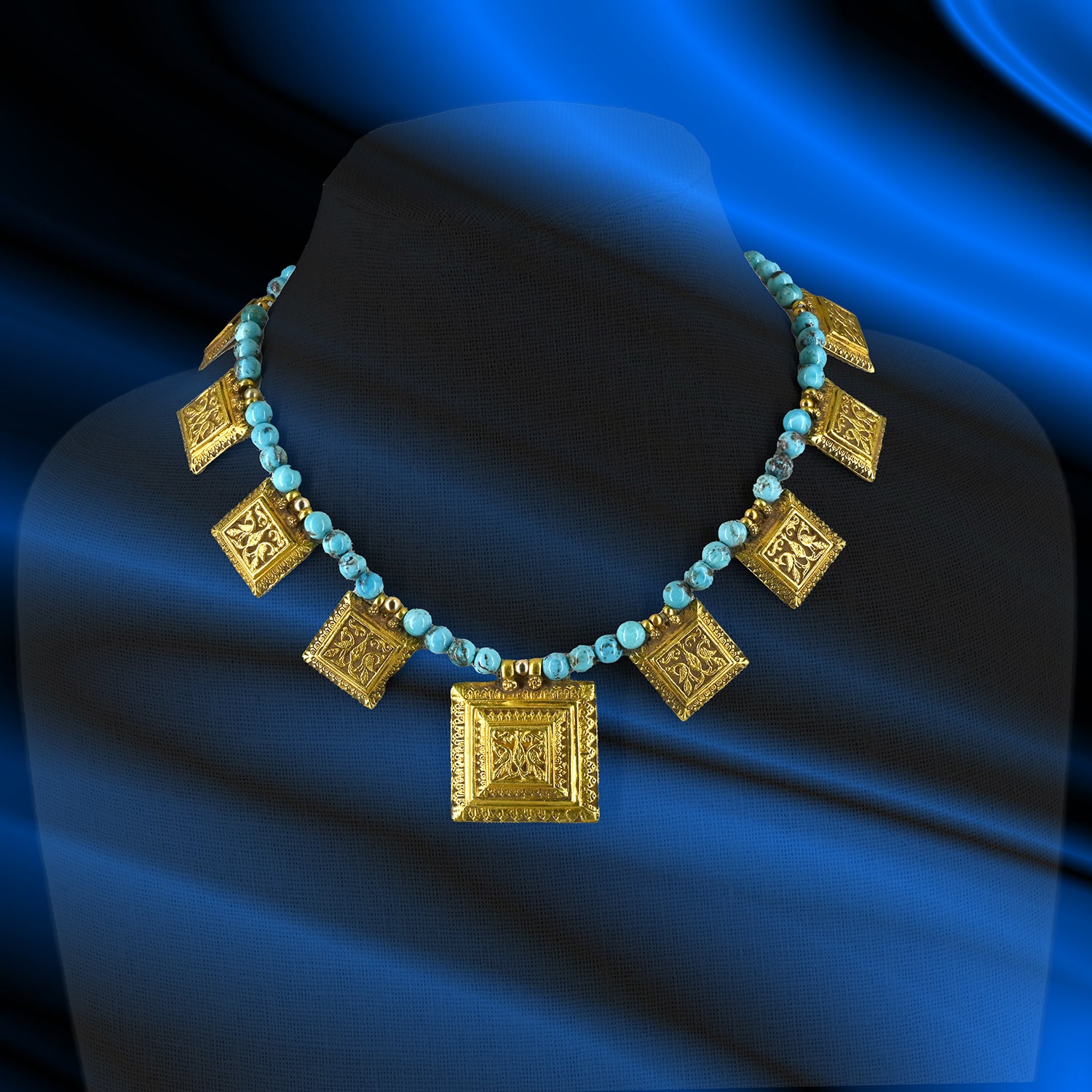 An Ottoman Turquoise and Gold Necklace, Ottoman Iznik Period, ca. 15th - 17th century