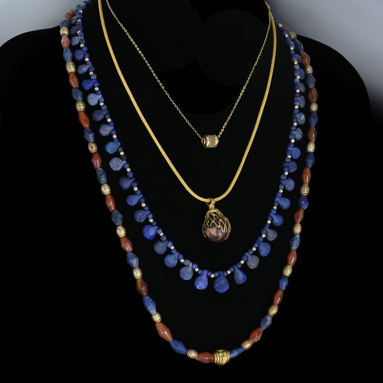 A Western Asiatic Lapis Lazuli and Gold Bead Necklace, Late Bronze Age through early Iron Age, ca. 2nd - 1st Millennium BCE