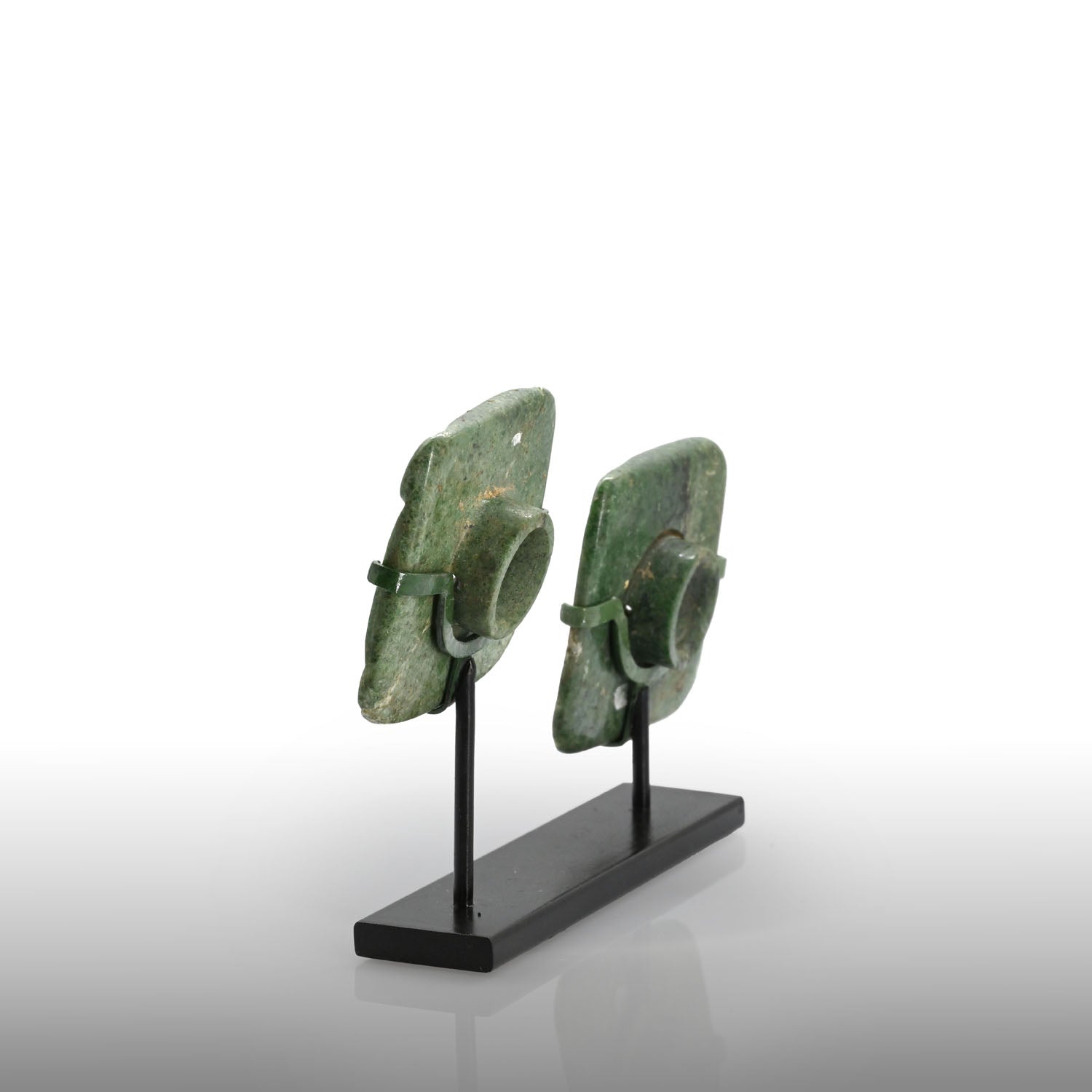 An exceptional pair of Maya Jade Pair of Earflare Frontals, Late Preclassic - Classic Period, ca. 200 - 600 CE