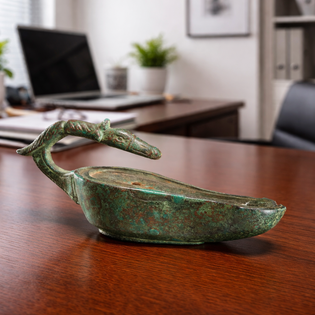 A Roman Bronze Oil Lamp with Duck Head, Roman Imperial Period, ca. 2nd - 3rd century CE