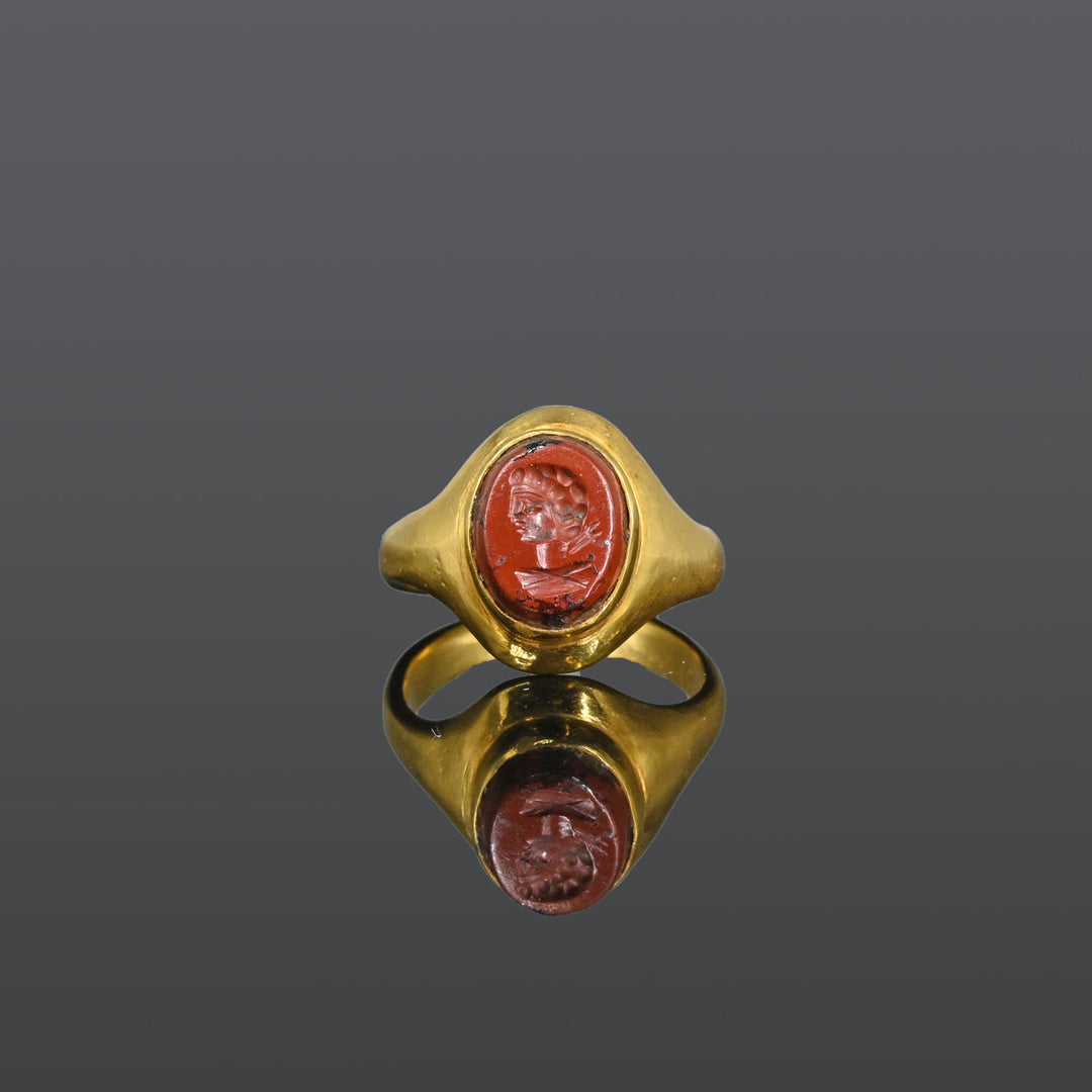 A Roman Gold and Jasper Intaglio Ring, Roman Imperial Period, ca. 2nd century CE