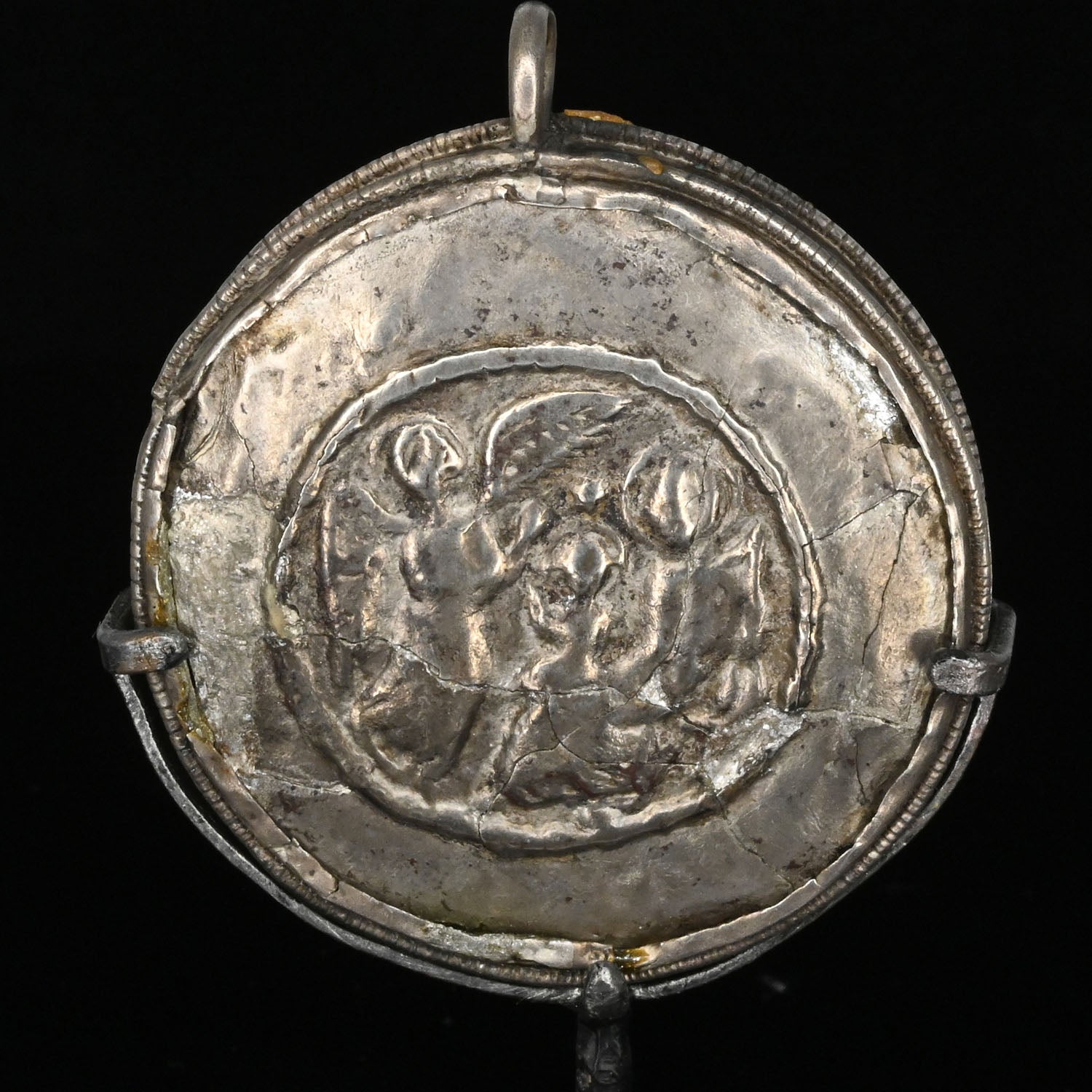 A Byzantine Silver and Glass Pendant, Byzantine Empire, ca. 5th - 6th century CE