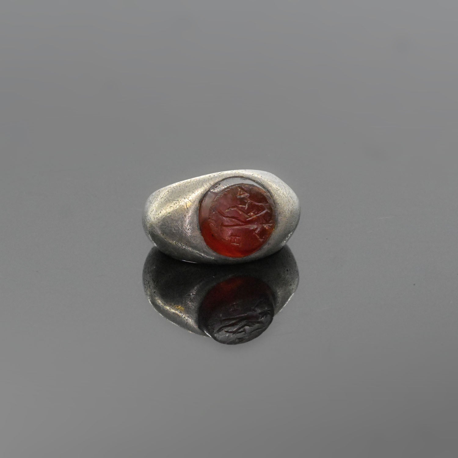 Roman Silver & Carnelian Finger Ring, Roman Imperial Period, ca. 2nd - 3rd century CE