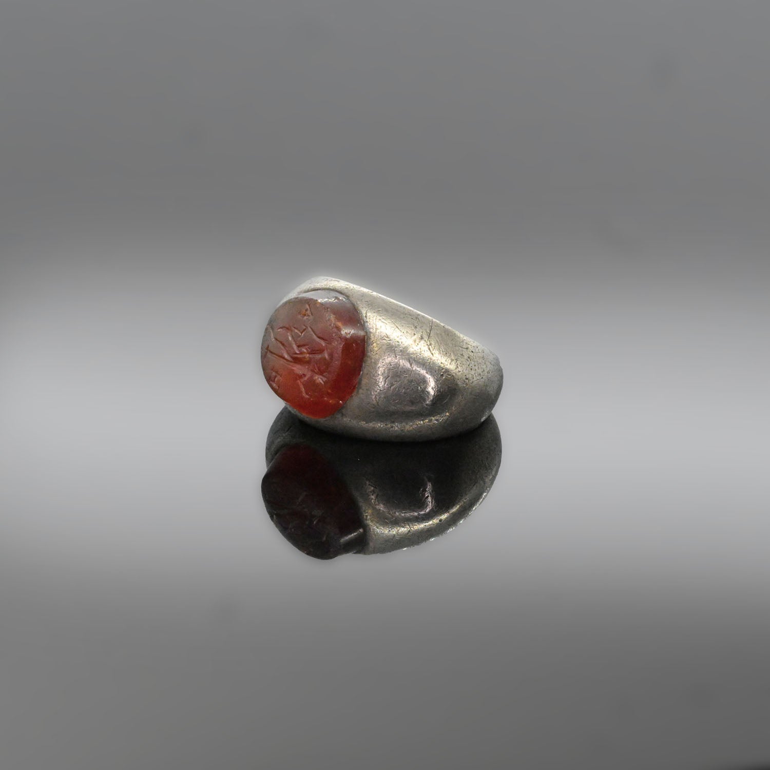 Roman Silver & Carnelian Finger Ring, Roman Imperial Period, ca. 2nd - 3rd century CE