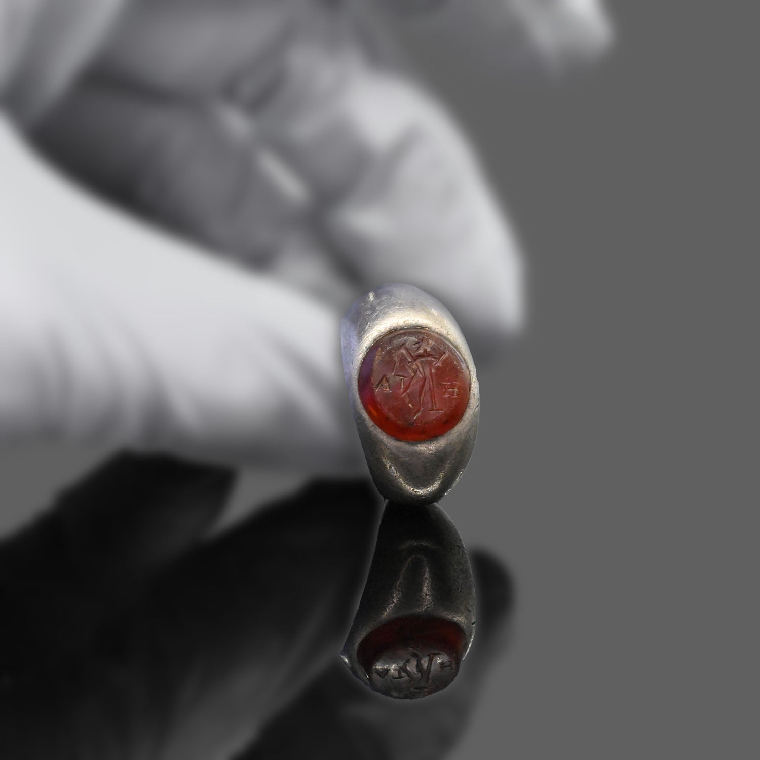 Roman Silver & Carnelian Finger Ring, Roman Imperial Period, ca. 2nd - 3rd century CE