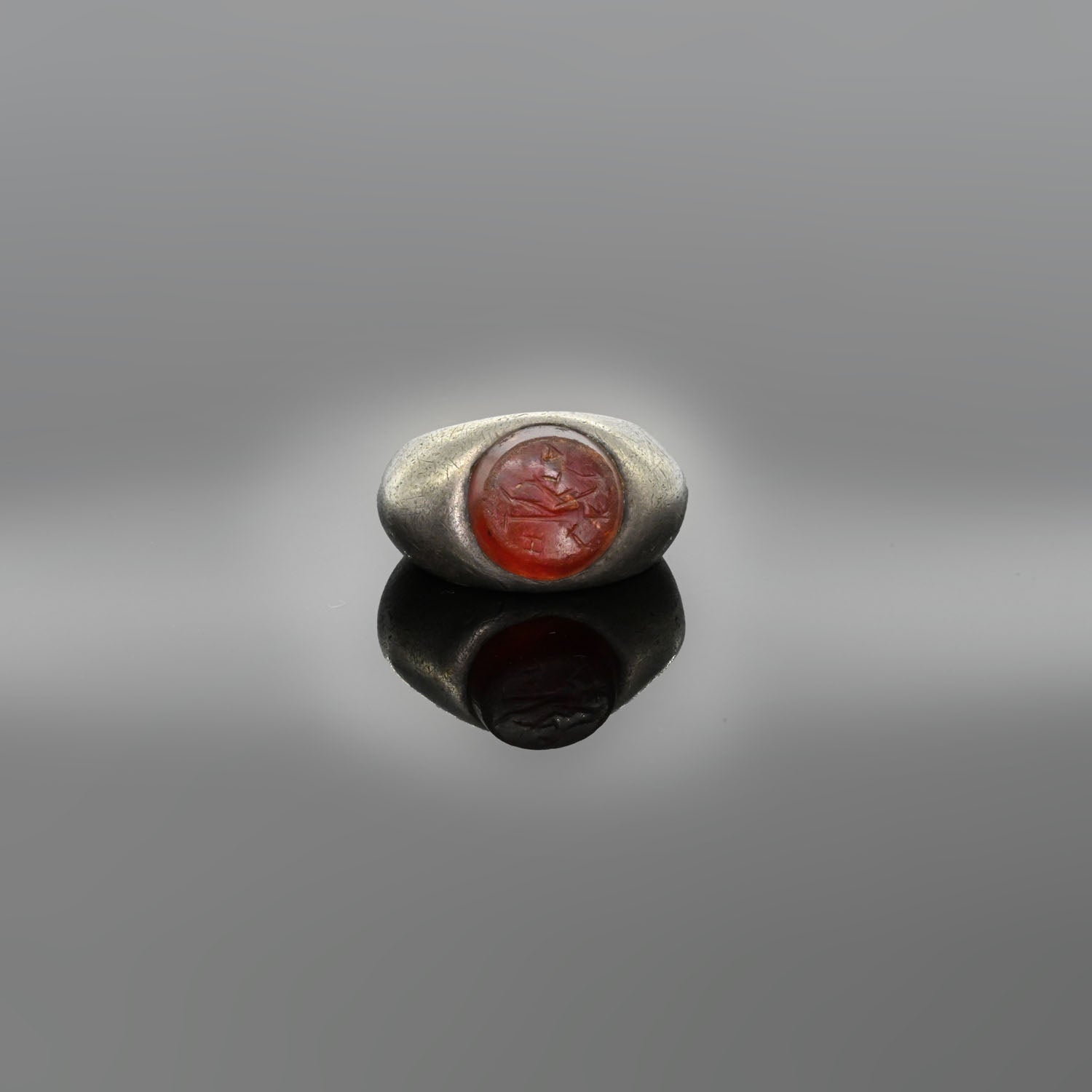 Roman Silver & Carnelian Finger Ring, Roman Imperial Period, ca. 2nd - 3rd century CE