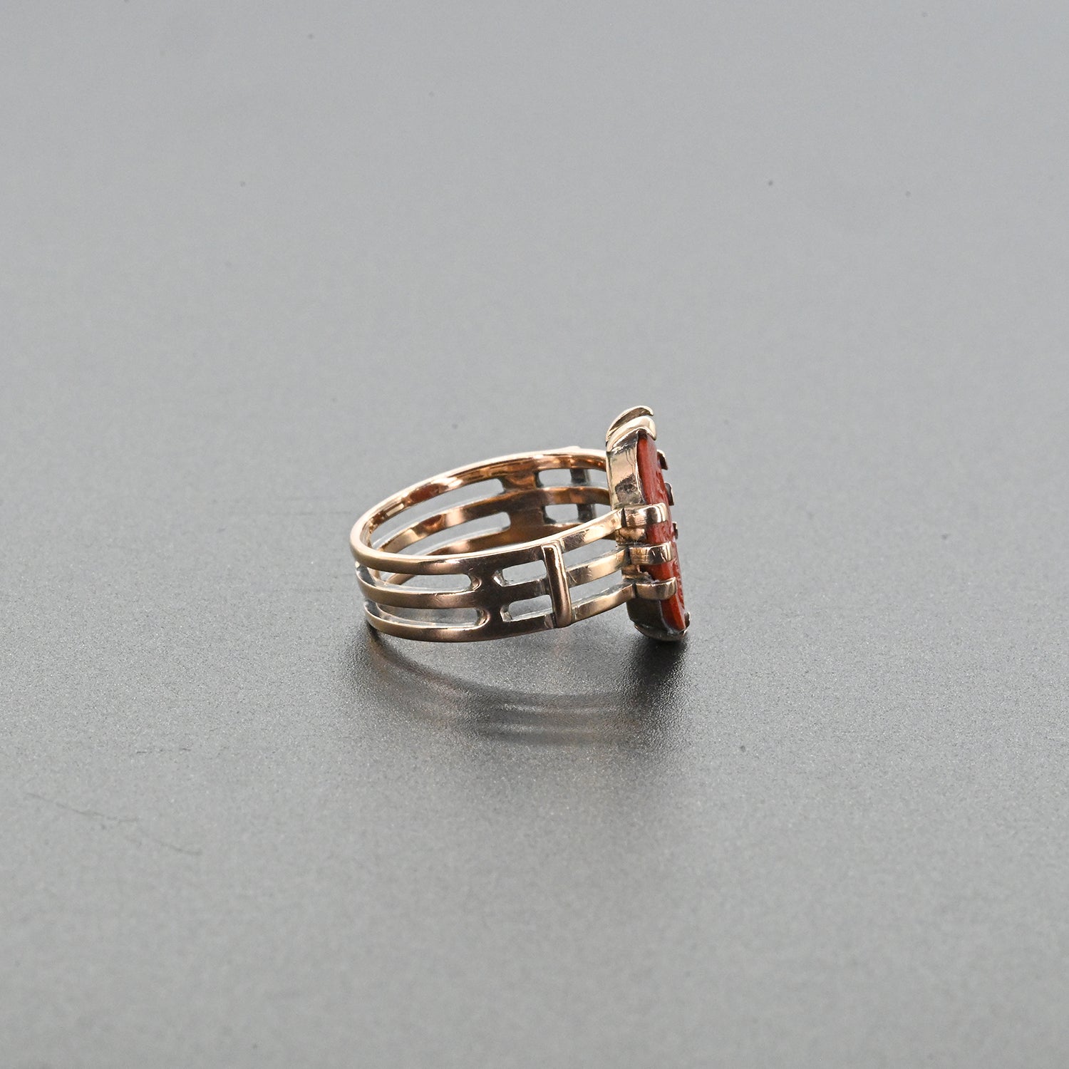 A Roman Red Jasper Intaglio of Leda and the Swan set as a ring, Roman Imperial Period, ca. 1st - 2nd century CE