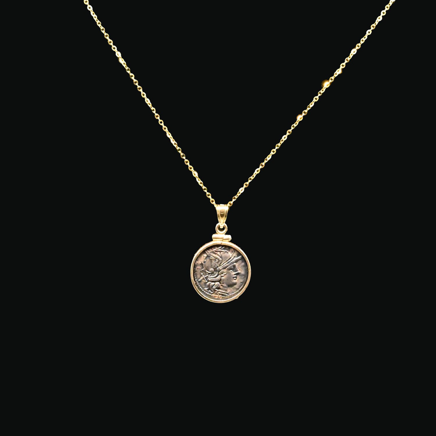 Roman Silver Denarius Coin with Roma set as a pendant, Roman Republic, ca. ca. 189 - 180 BCE