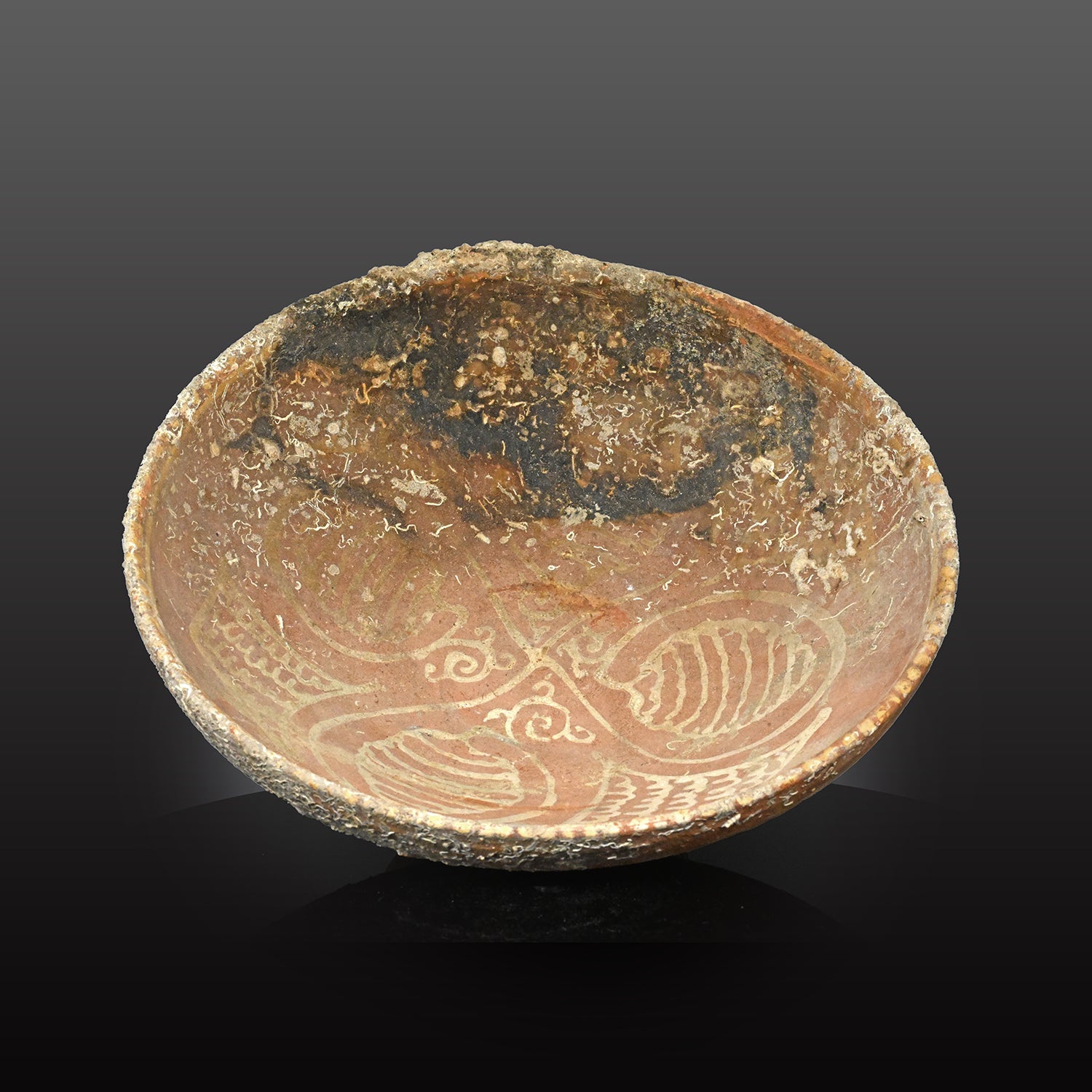A Large Byzantine Shipwreck Bowl with White Slip-Painted Decoration, ca. 9th - 12th century CE