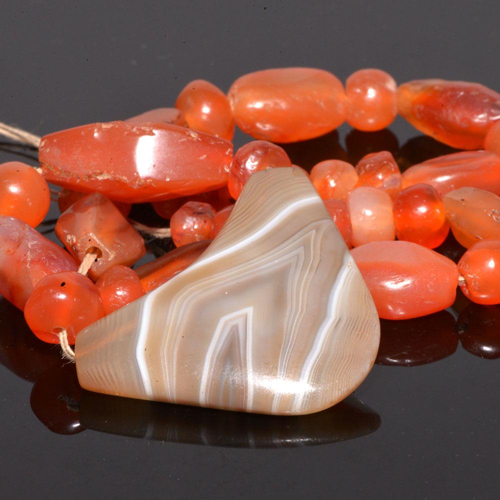 Carnelian Banded Agate & Copper Wire Wrapped Pendant - Natural