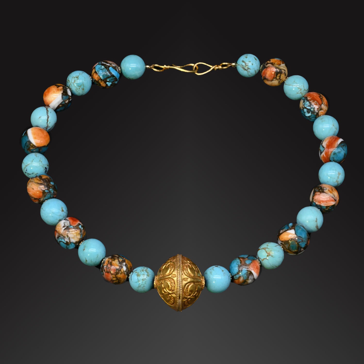An Islamic Gold Pendant on Turquoise Bead Necklace<br><em>Seljuk Period, ca. 10th - 12th century CE</em>