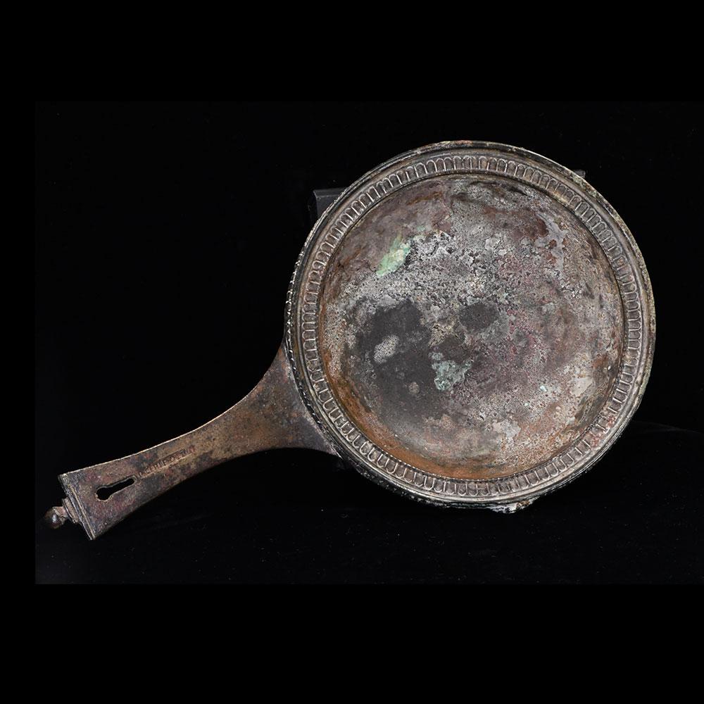 A Roman Military bronze Skillet with maker mark of Publius Cipius Polybius, Flavian Period (65-85 CE) - Sands of Time Ancient Art