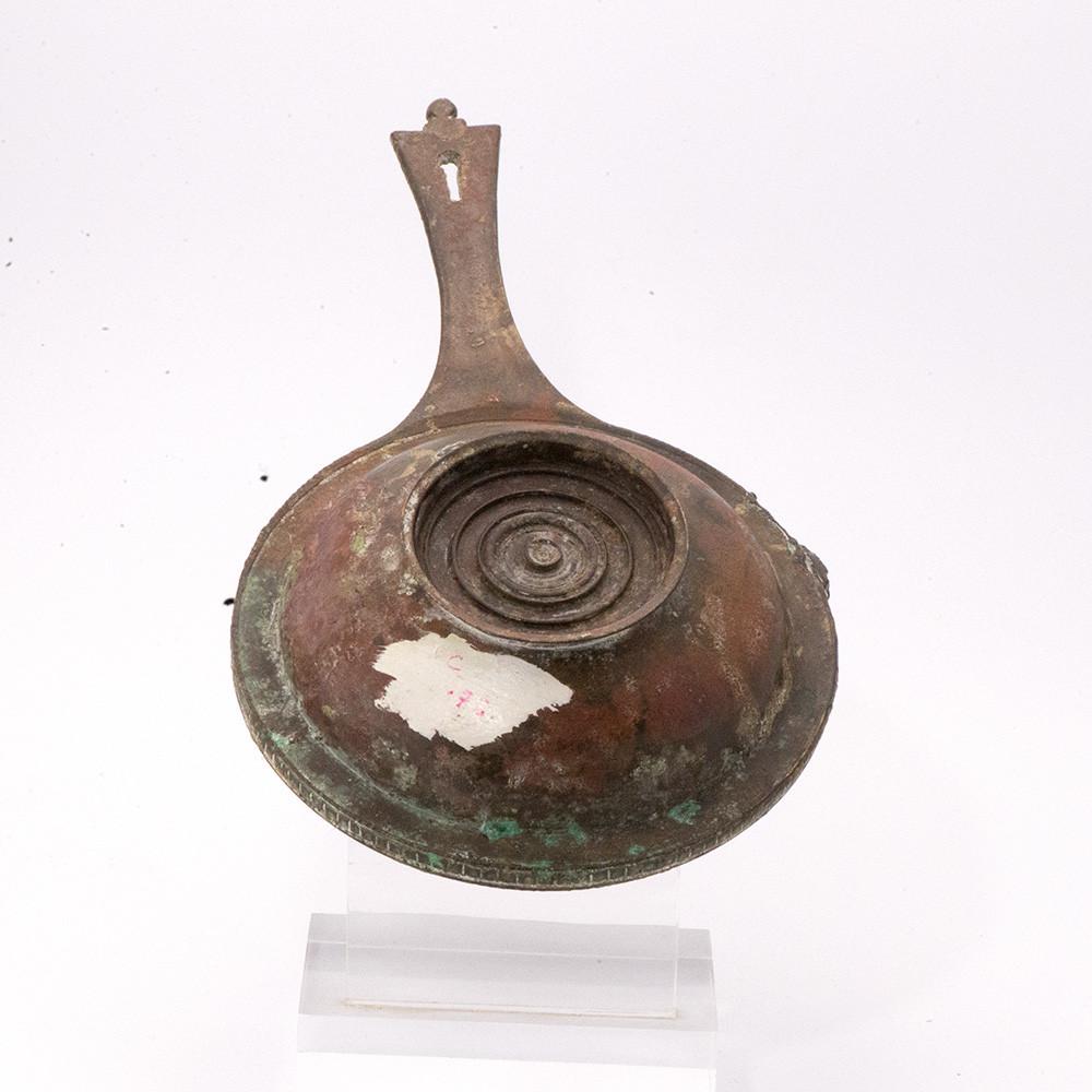 A Roman Military bronze Skillet with maker mark of Publius Cipius Polybius, Flavian Period (65-85 CE) - Sands of Time Ancient Art