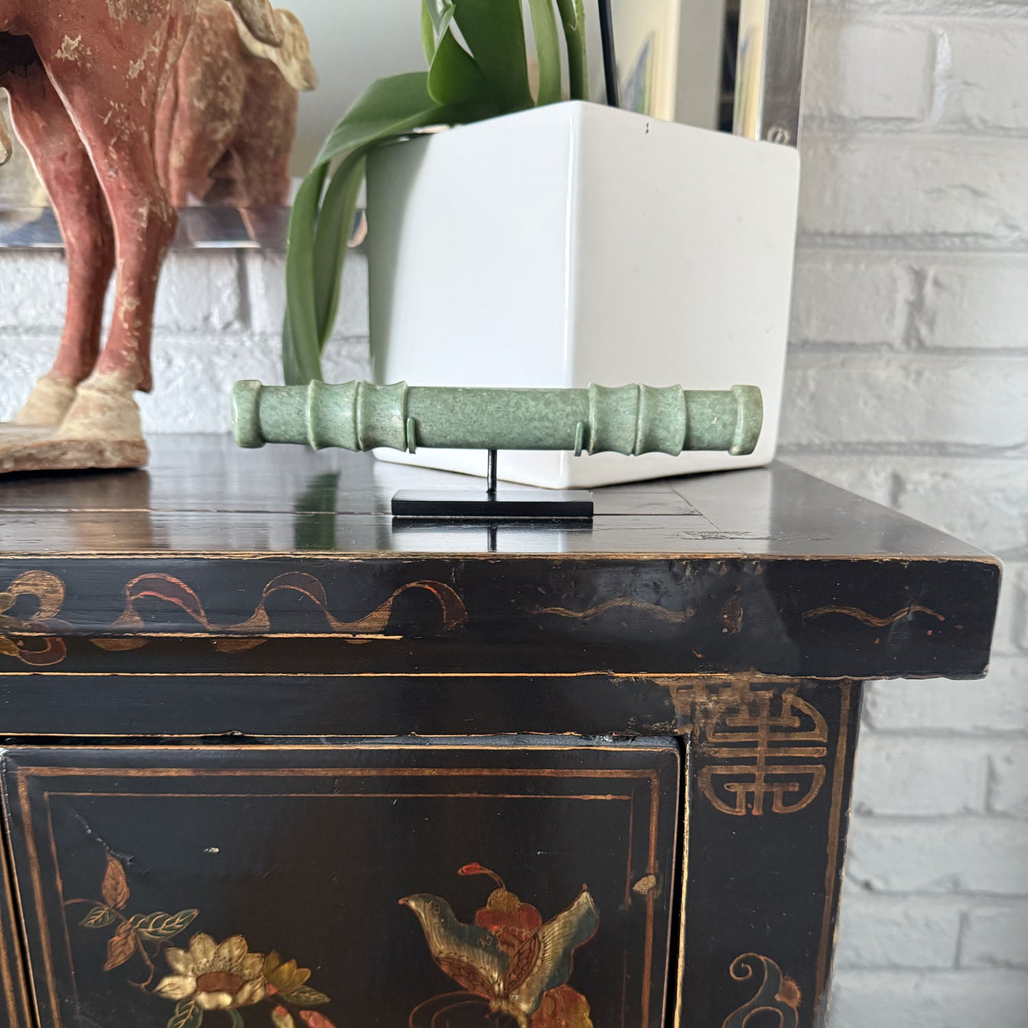 A Rare and Exceptional Maya Jade Tubular Bead, Classic Period, ca. 500 - 800 CE