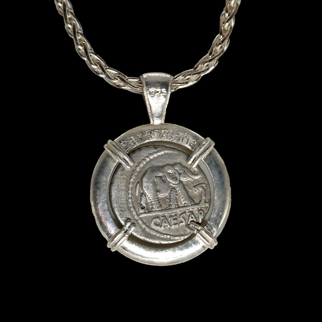 A Roman Imperatorial Julius Caesar Silver Denarius Pendant, Roman Republic, April-August 49 BCE