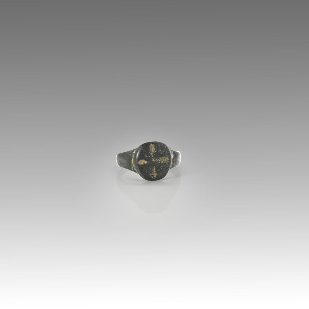 A Crusader Bronze Ring with Silver Cross Inlay, Crusader Period, ca. 12th–13th century CE