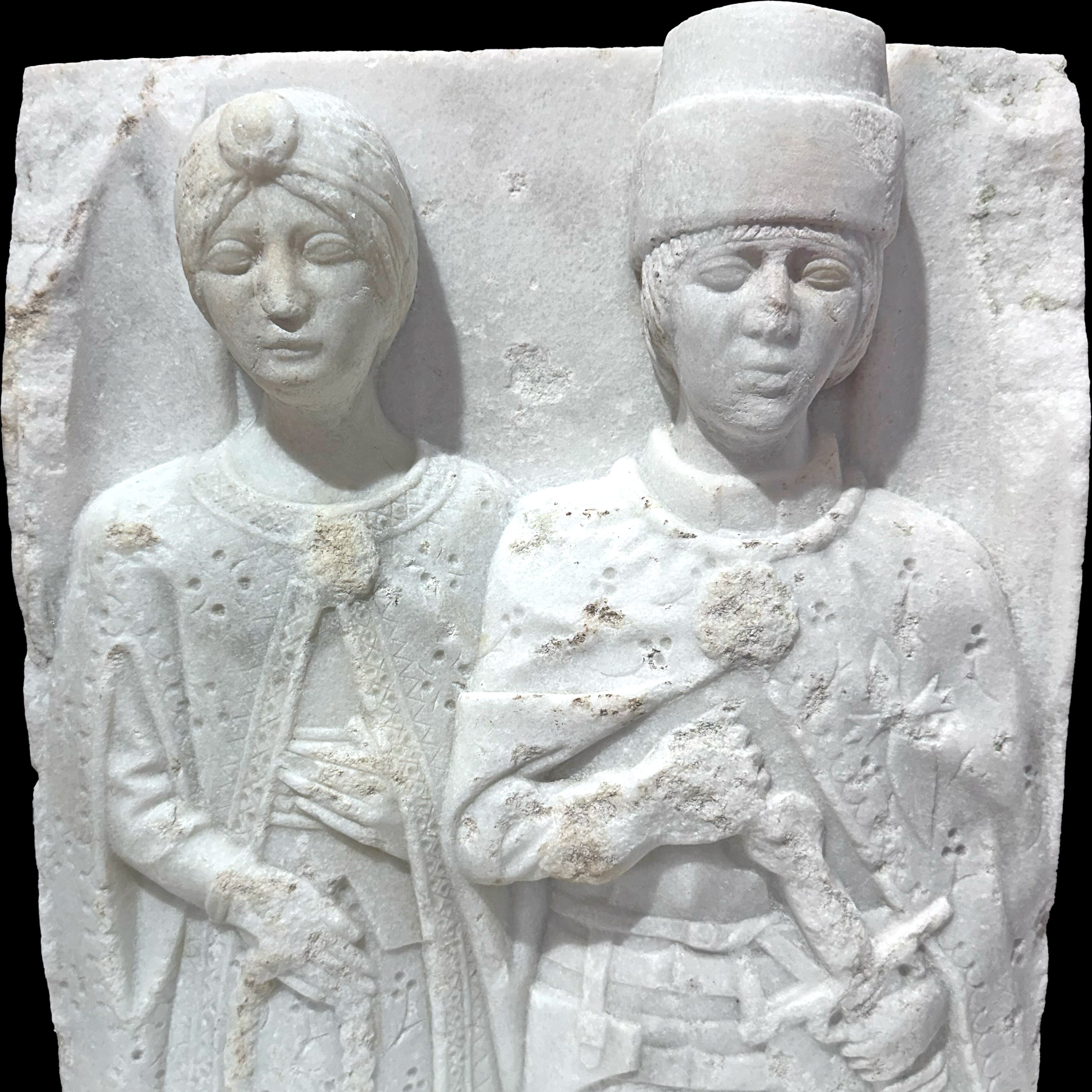 A Medieval Marble Relief of Royal Couple, ca. late 14th century or later