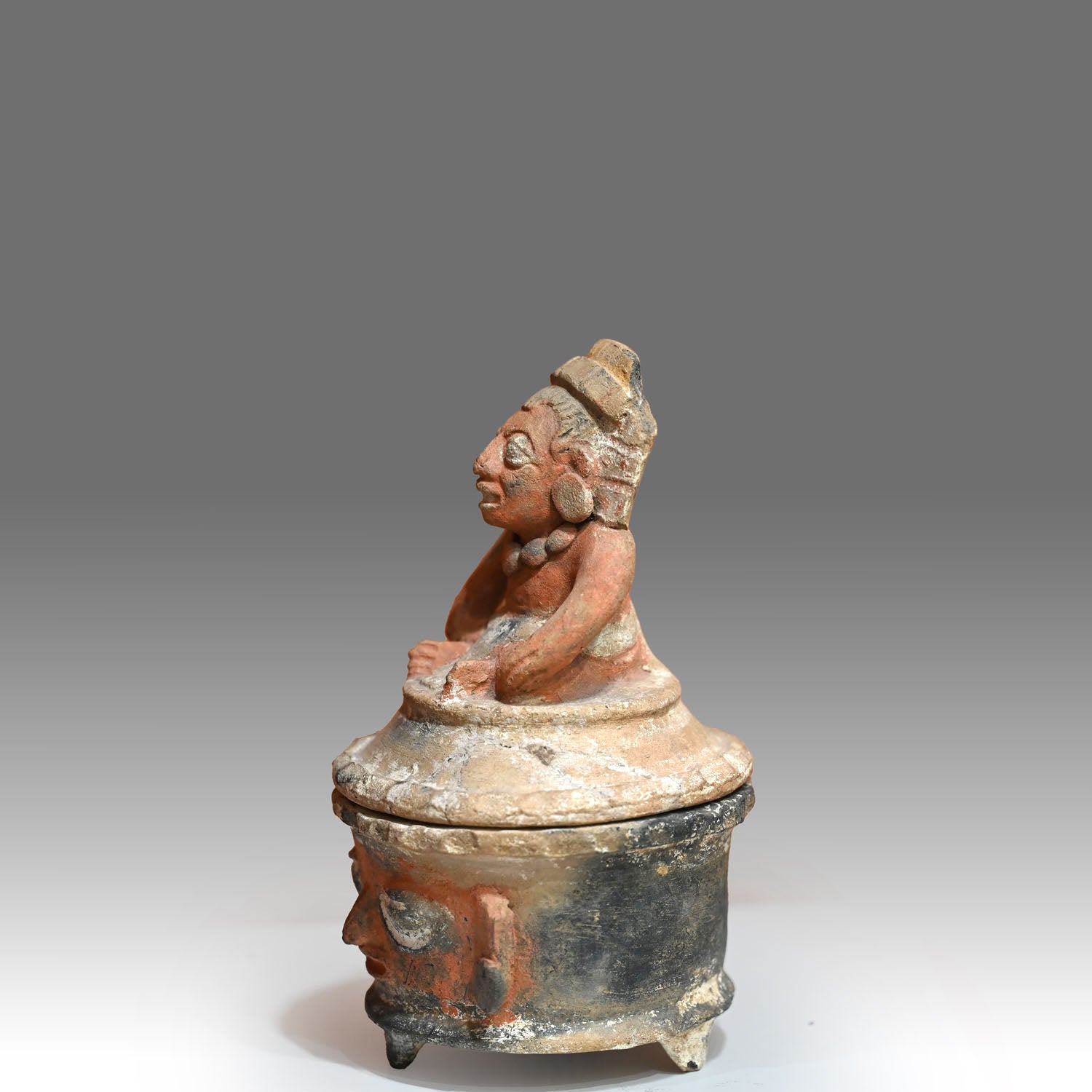 Maya Small Lidded Deity Vessel, Classic Maya Period, ca. 500 - 800 CE