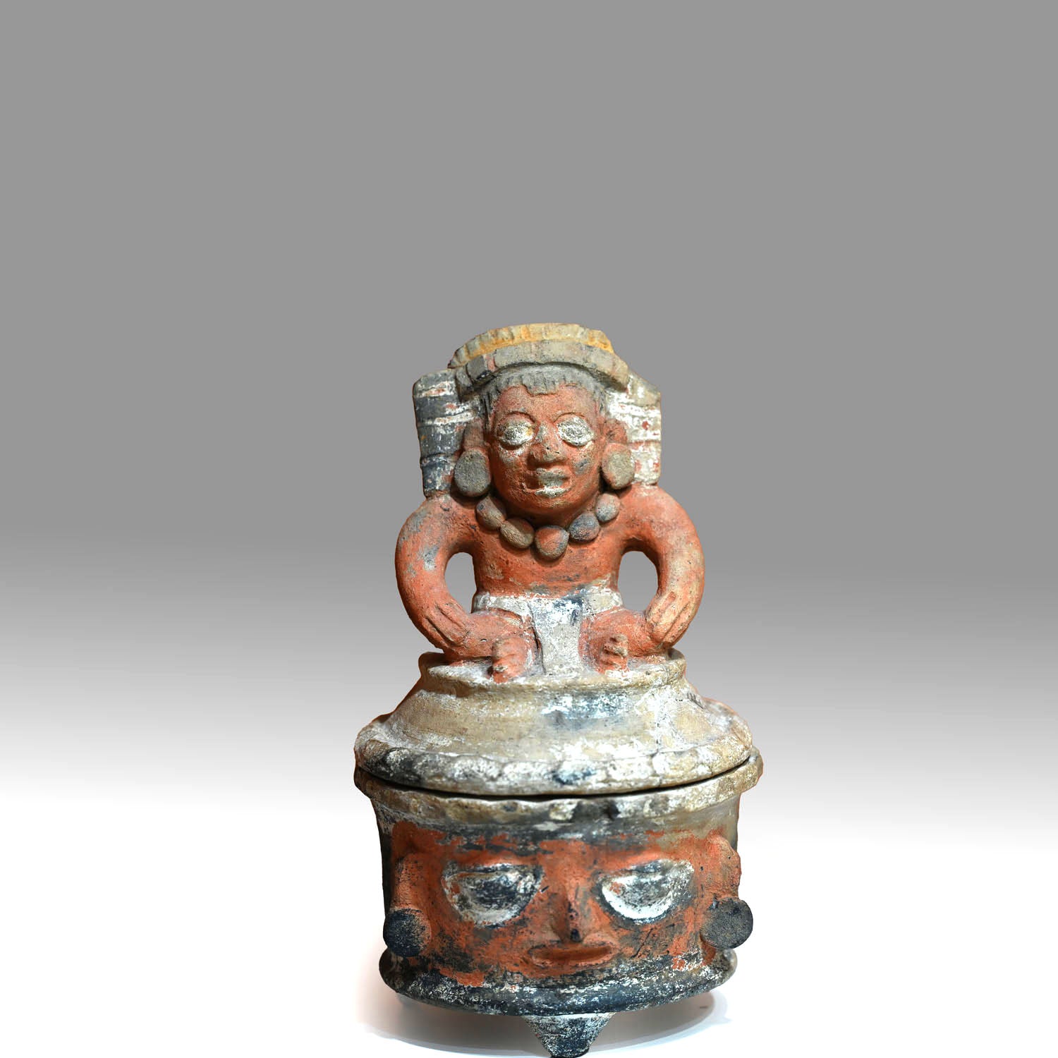 Maya Small Lidded Deity Vessel, Classic Maya Period, ca. 500 - 800 CE