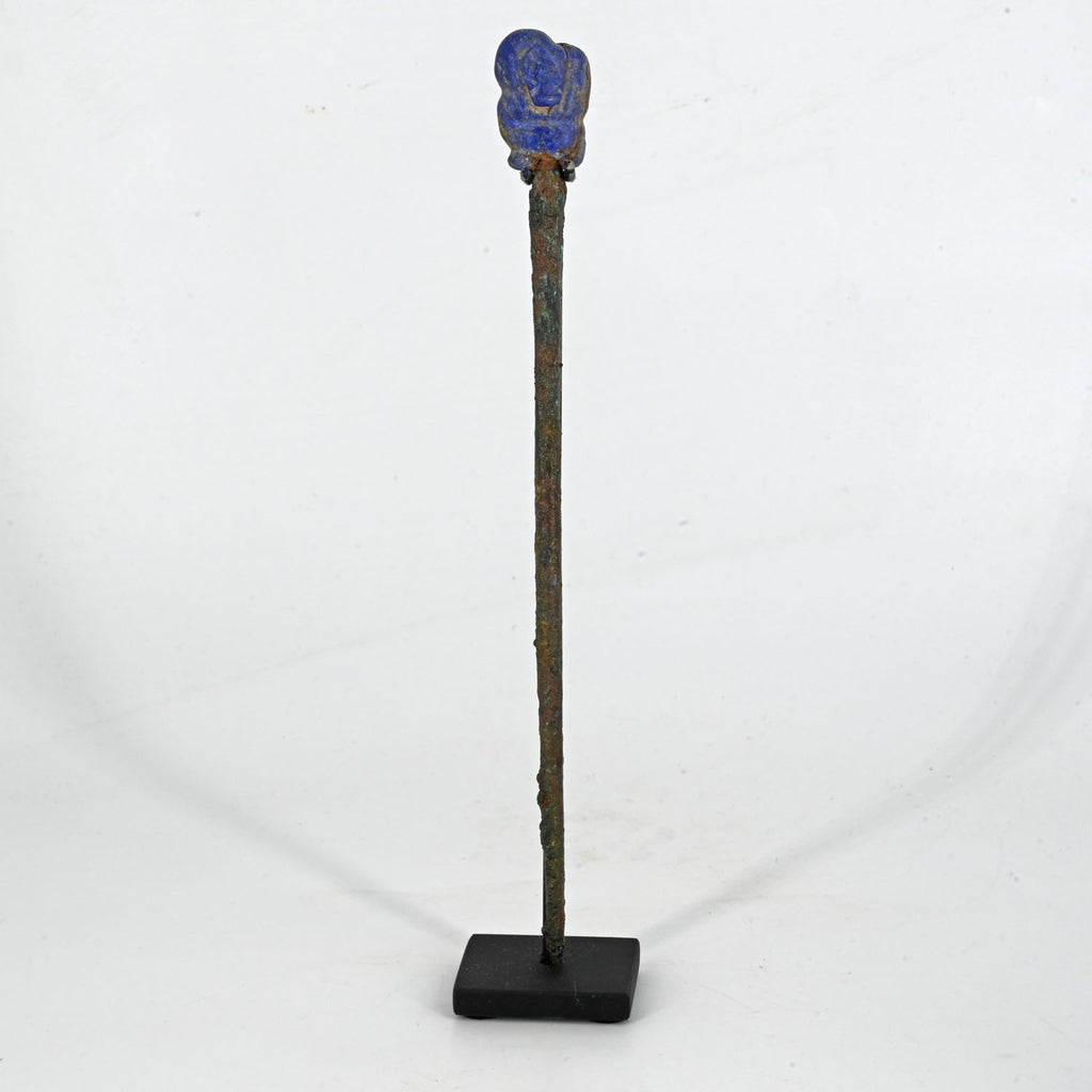 A rare Sumerian Copper Pin with Lapis Snake Finial, ca. 3rd millennium BCE