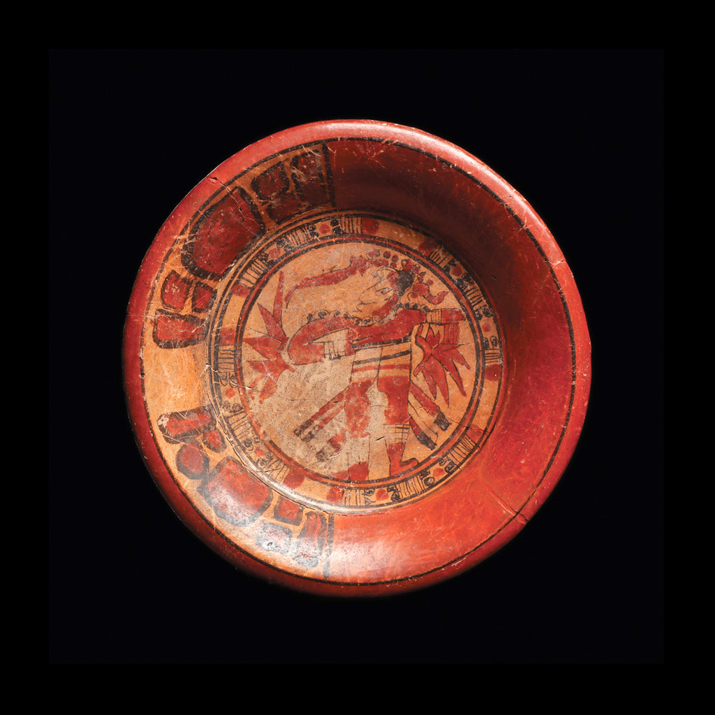 A Maya Tripod Plate with Maize God, Classic Maya Period, ca. 600 - 800 CE