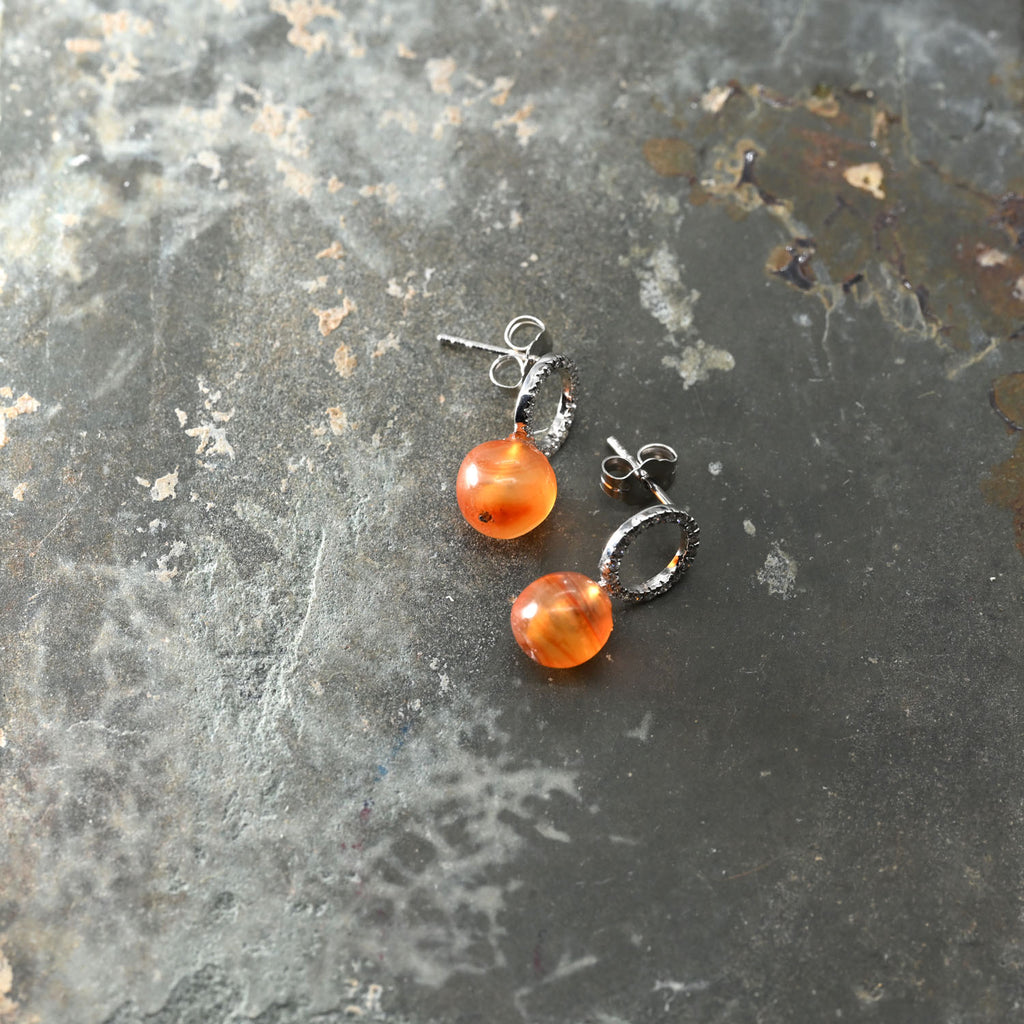 A pair of Egyptian Carnelian Ball Bead earrings, Middle Kingdom, ca.  2141 - 2122 BCE