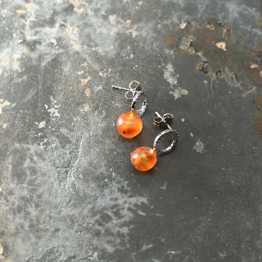 A pair of Egyptian Carnelian Ball Bead earrings, Middle Kingdom, ca.  2141 - 2122 BCE