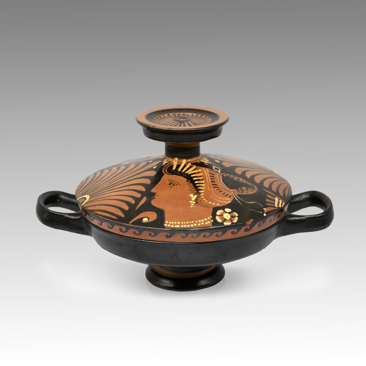 An Apulian Lekanis Red Figure Lady of Fashion, ca. 4th century BCE