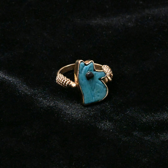 An Egyptian Faience Wedjat Amulet set as a ring, Late Period, ca. 664 - 332 BCE