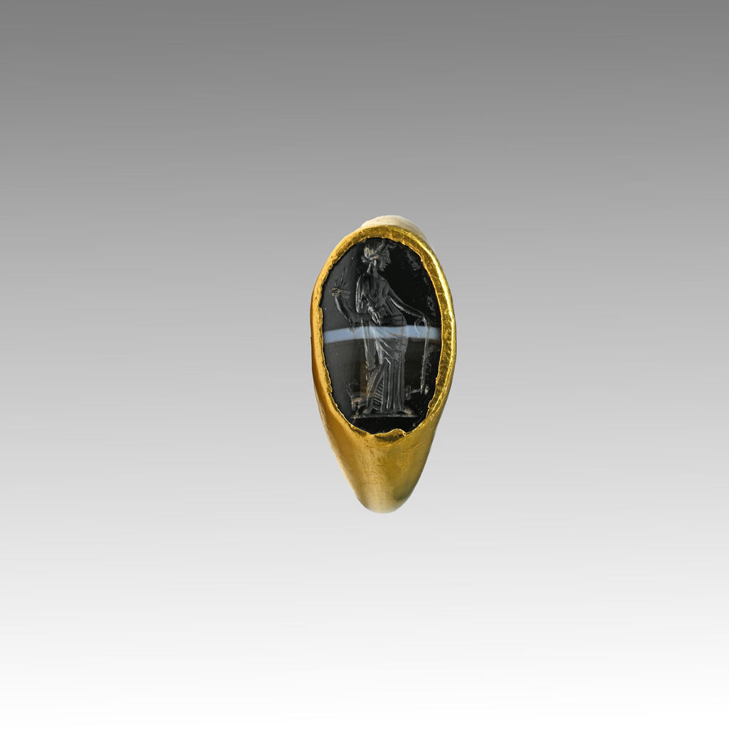 Roman Gold & Banded Agate Finger Ring with Intaglio of Fortuna, Roman Imperial Period, ca. 1st - 2nd century CE
