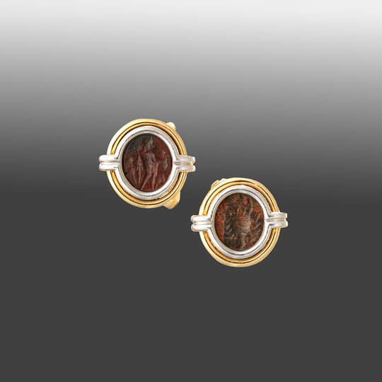 An exceptional pair of Vintage Bulgari Gold Cufflinks with Roman Intaglios, Roman Imperial Period, ca. 2nd century CE