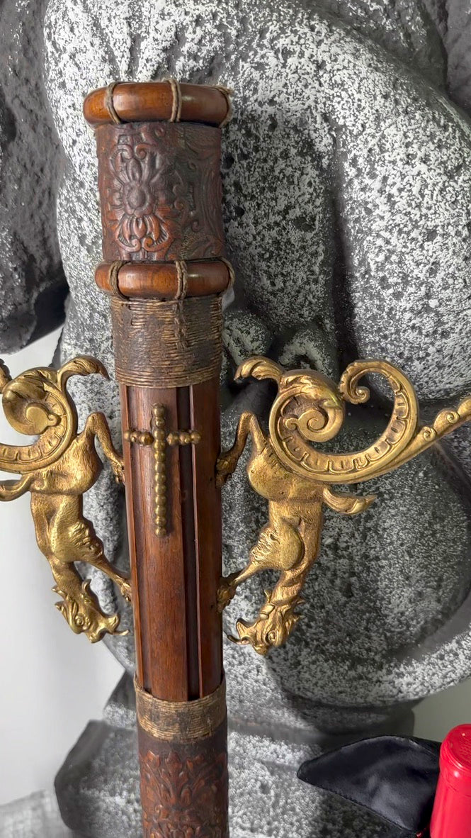 An Impressive, Exhibited Gilt Bronze Dragon Mounted Vampire Stake, 19th century