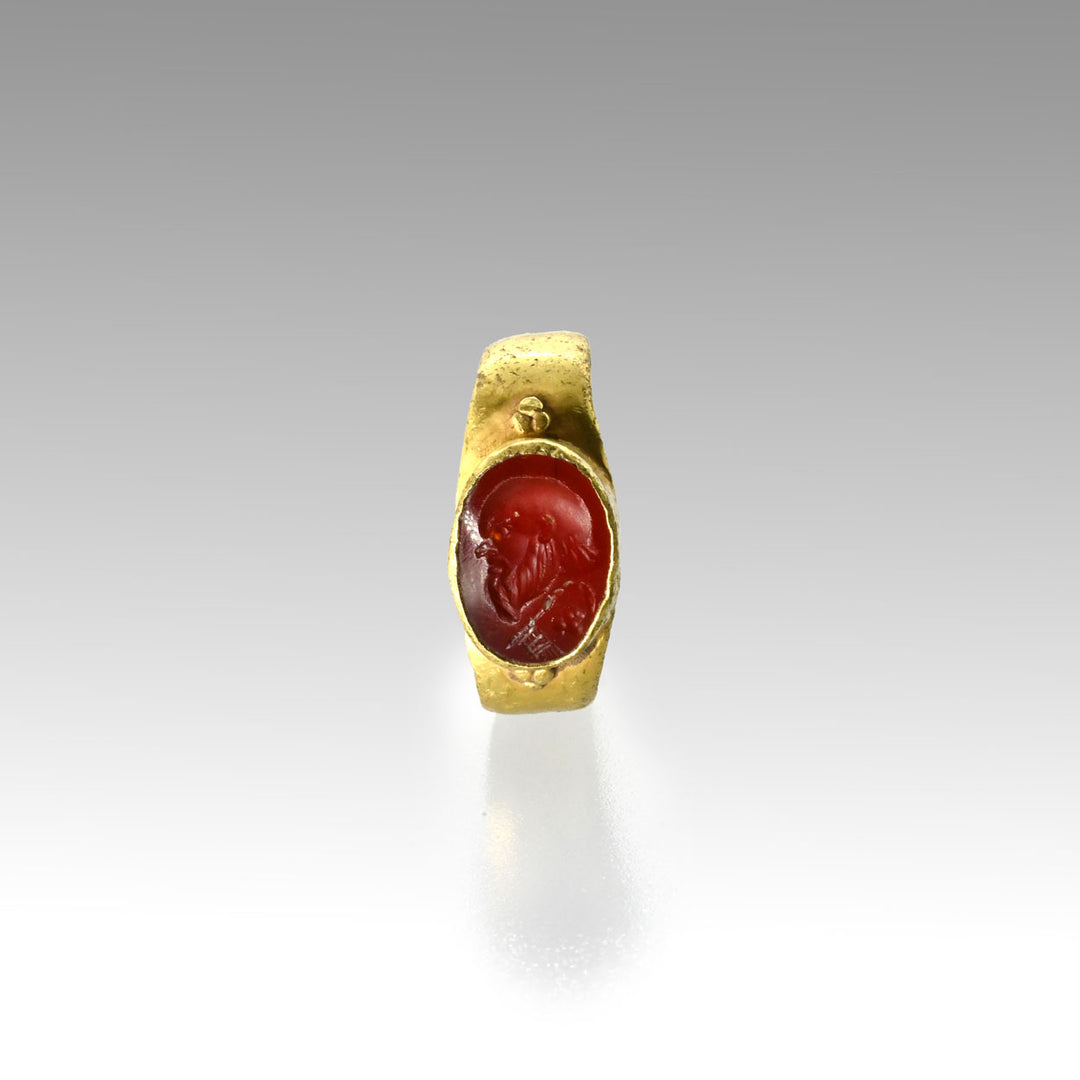 A Roman Gold Ring with Carnelian Intaglio of Socrates, Roman Imperial Period, ca. 1st - 2nd century  CE